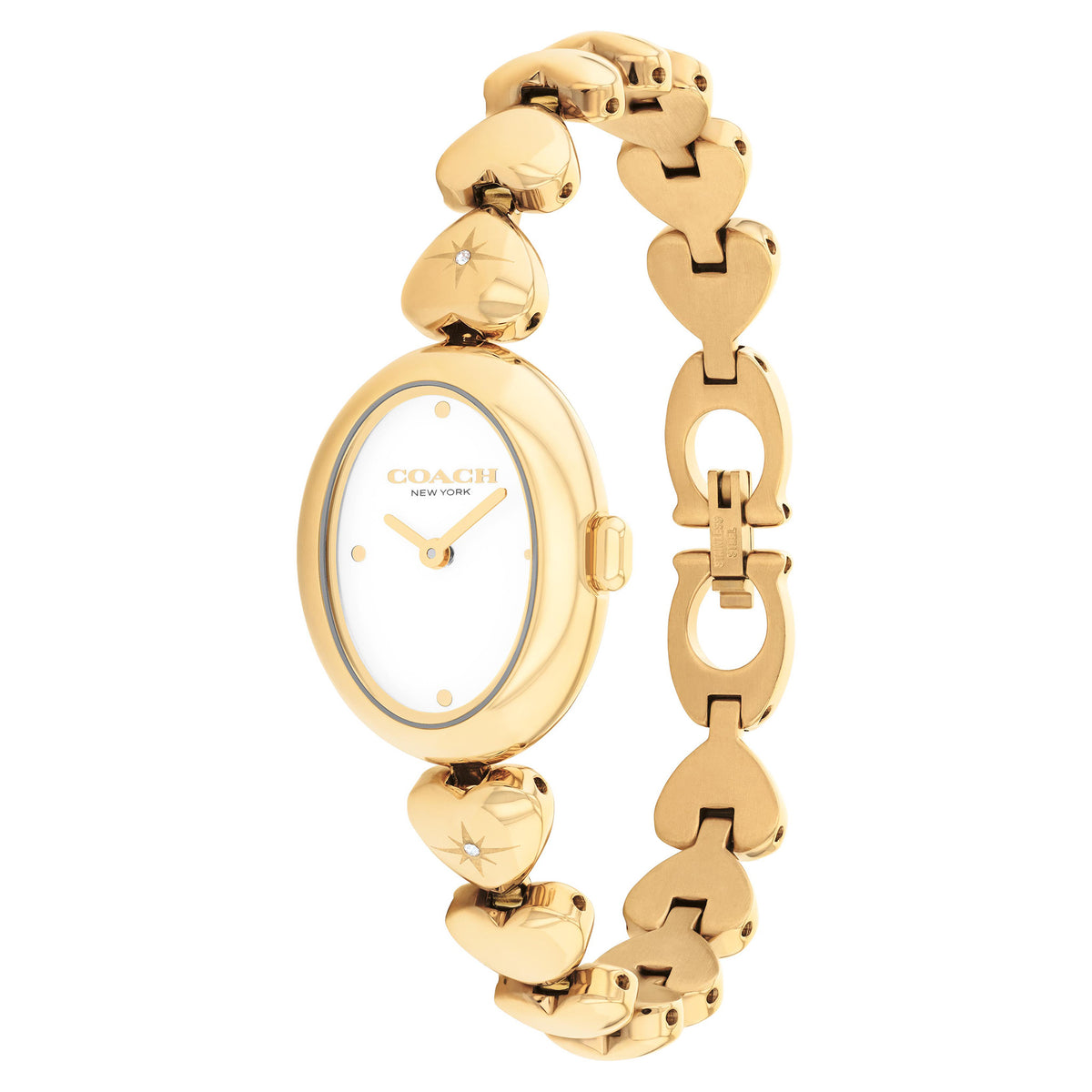 Coach Gold Steel & Crystals White Dial Women's Watch - 14504638