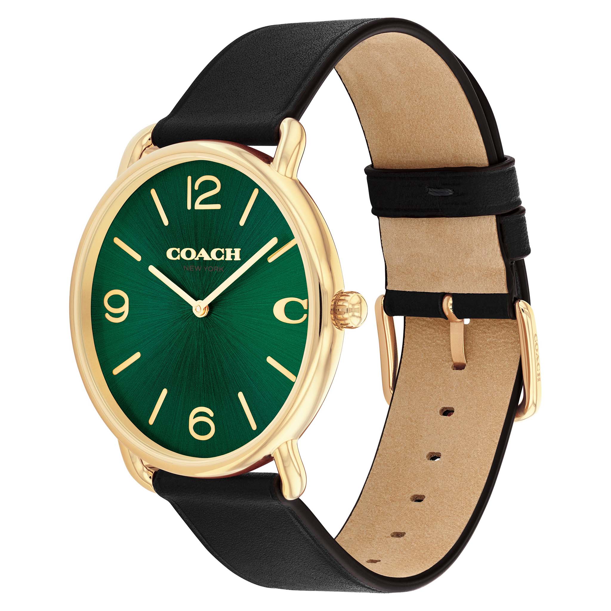 Coach Elliot Black Leather Green Dial Men's Watch - 14602648