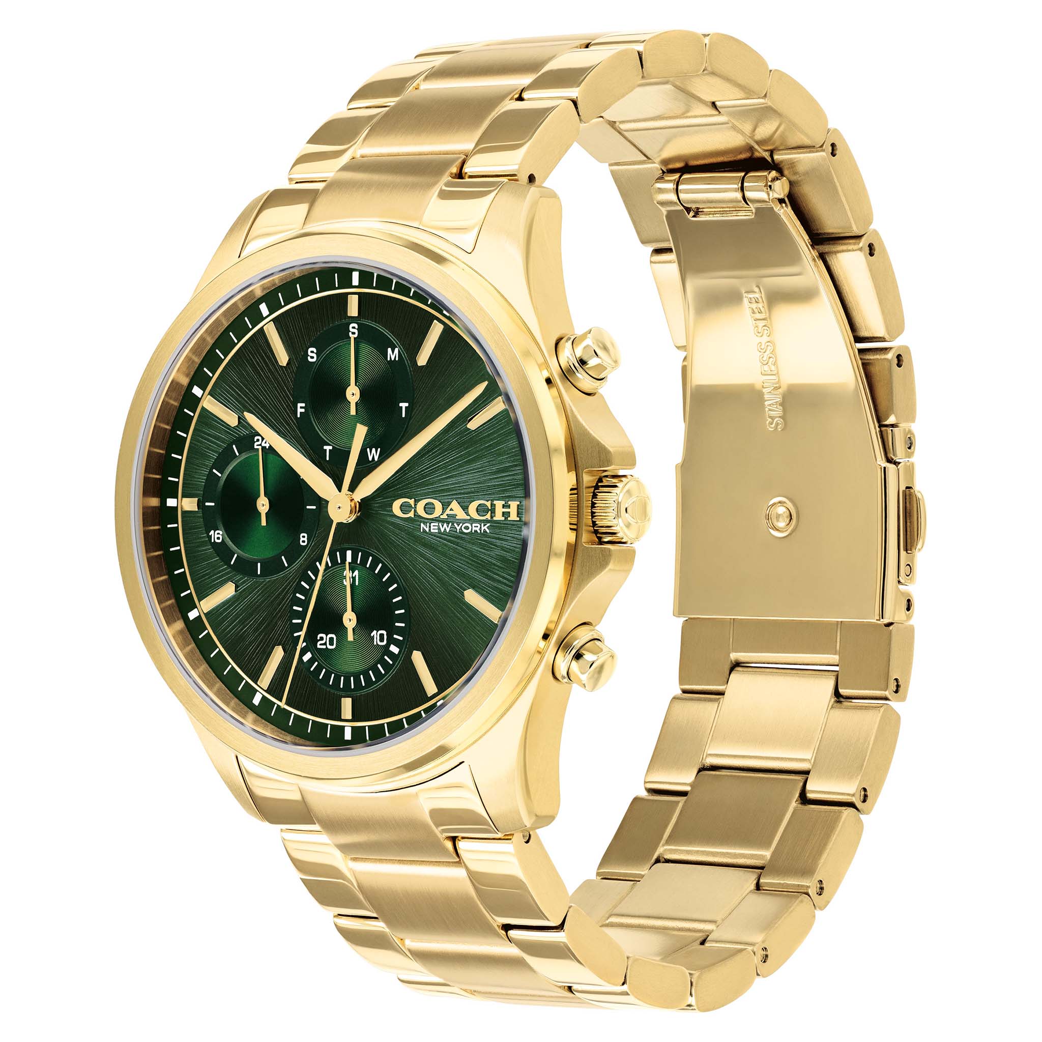 Coach Gold Steel Green Dial Multi-function Men's Watch - 14602779