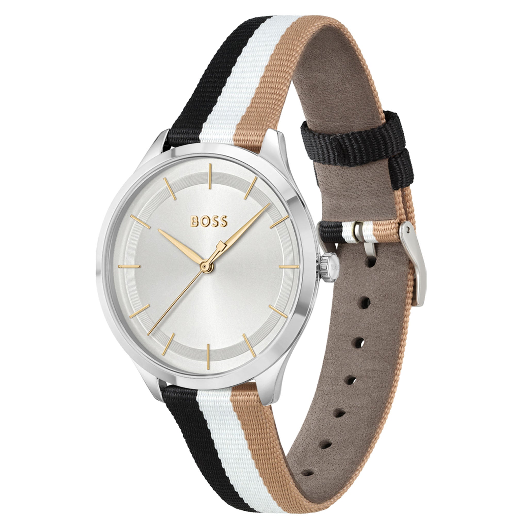 BOSS by Hugo Boss Multicolour Nylon Silver White Dial Slim Women's Watch - 1502694