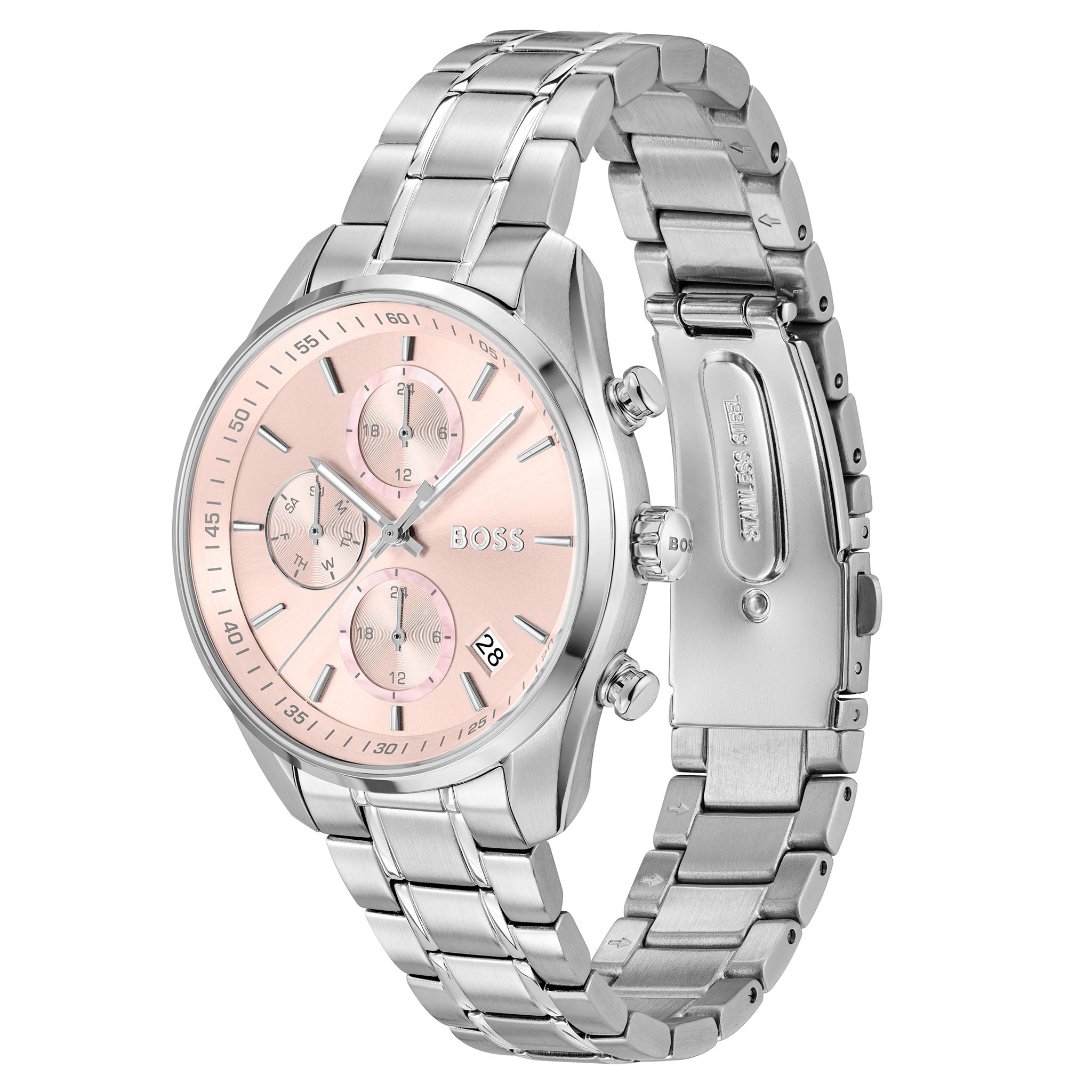 BOSS by Hugo Boss Stainless Steel Pink MOP Dial Multi-function Women's Watch - 1502765
