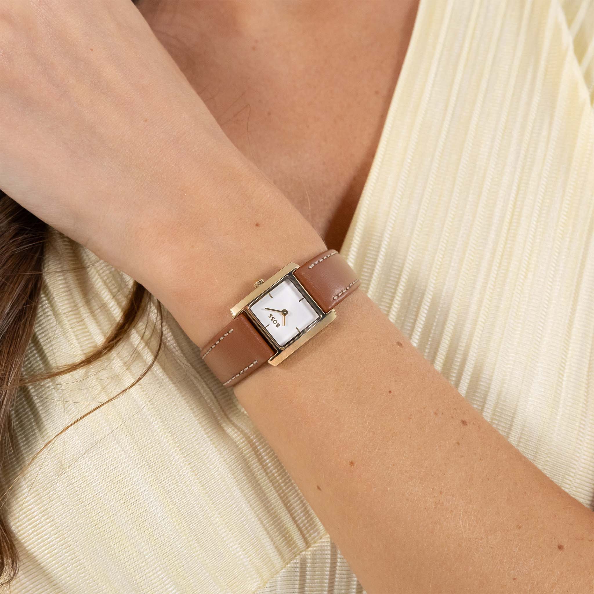 BOSS by Hugo Boss Camel Leather White Dial Women's Watch - 1502846