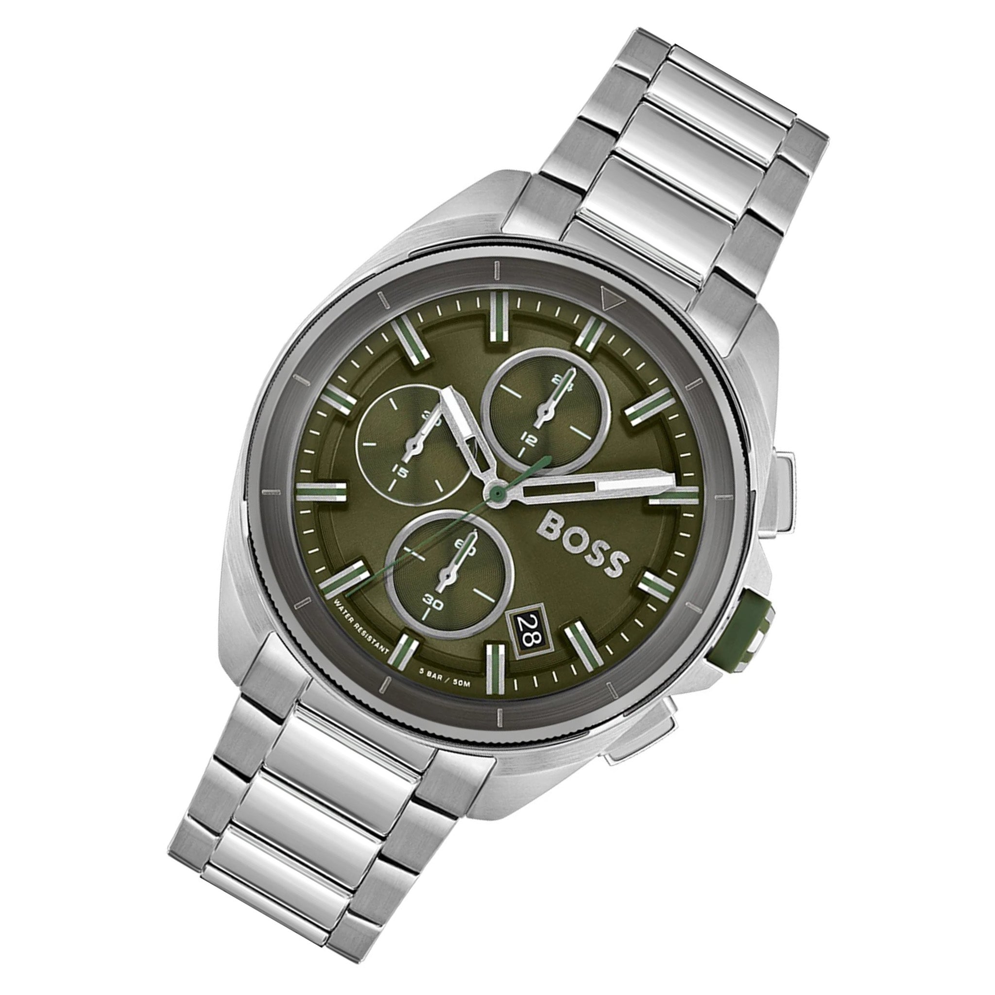 BOSS by Hugo Boss Stainless Steel Green Dial Men's Chronograph Watch - 1513951