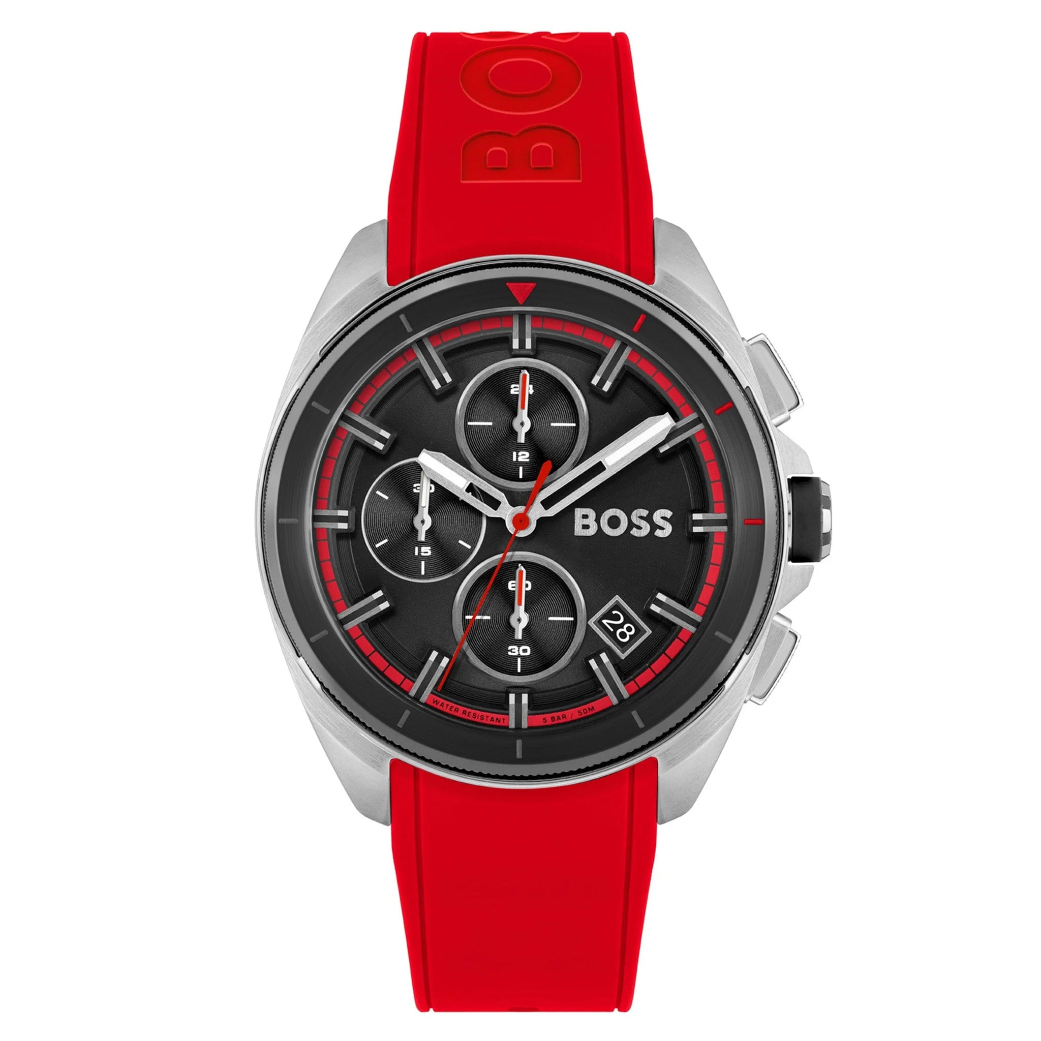 BOSS by Hugo Boss Red Silicone Black Dial Chronograph Men's Watch - 1513959