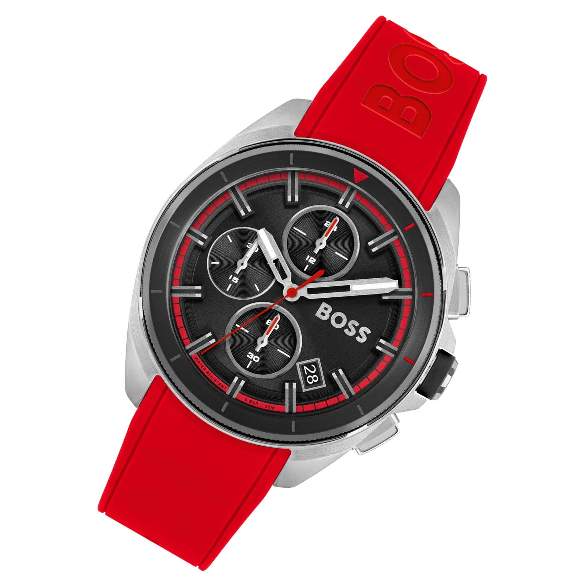 BOSS by Hugo Boss Red Silicone Black Dial Chronograph Men's Watch - 1513959