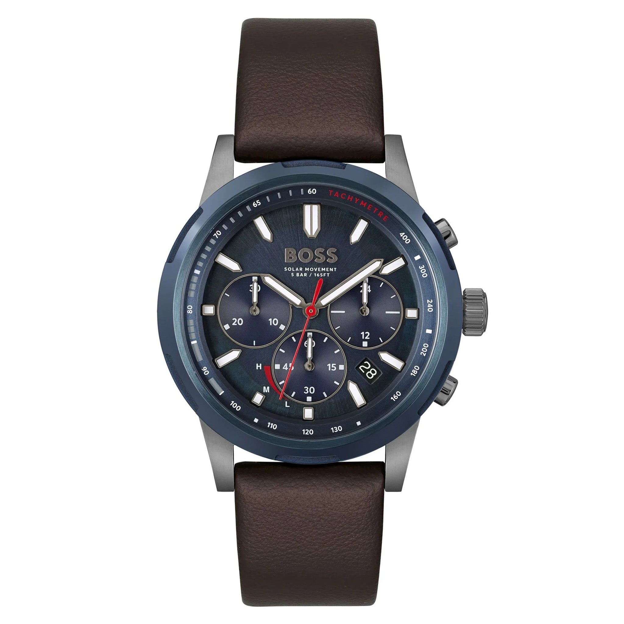 BOSS by Hugo Boss Brown Leather Blue Dial Solar-Chronograph Men's Watch - 1514030