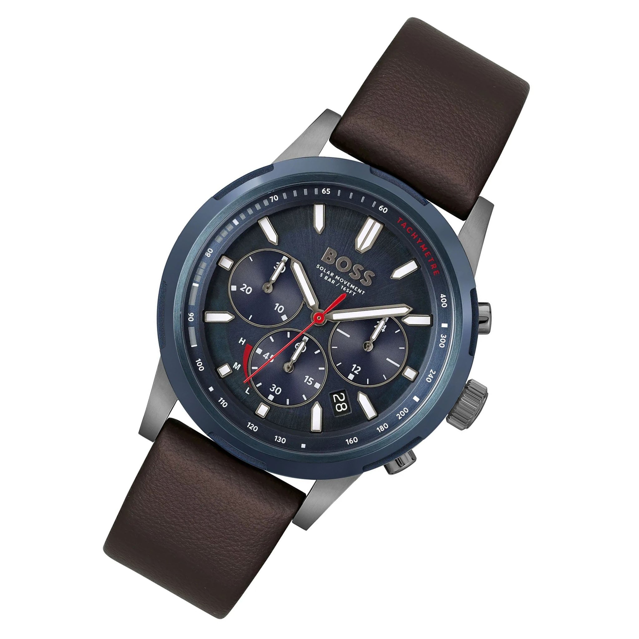 BOSS by Hugo Boss Brown Leather Blue Dial Solar-Chronograph Men's Watch - 1514030