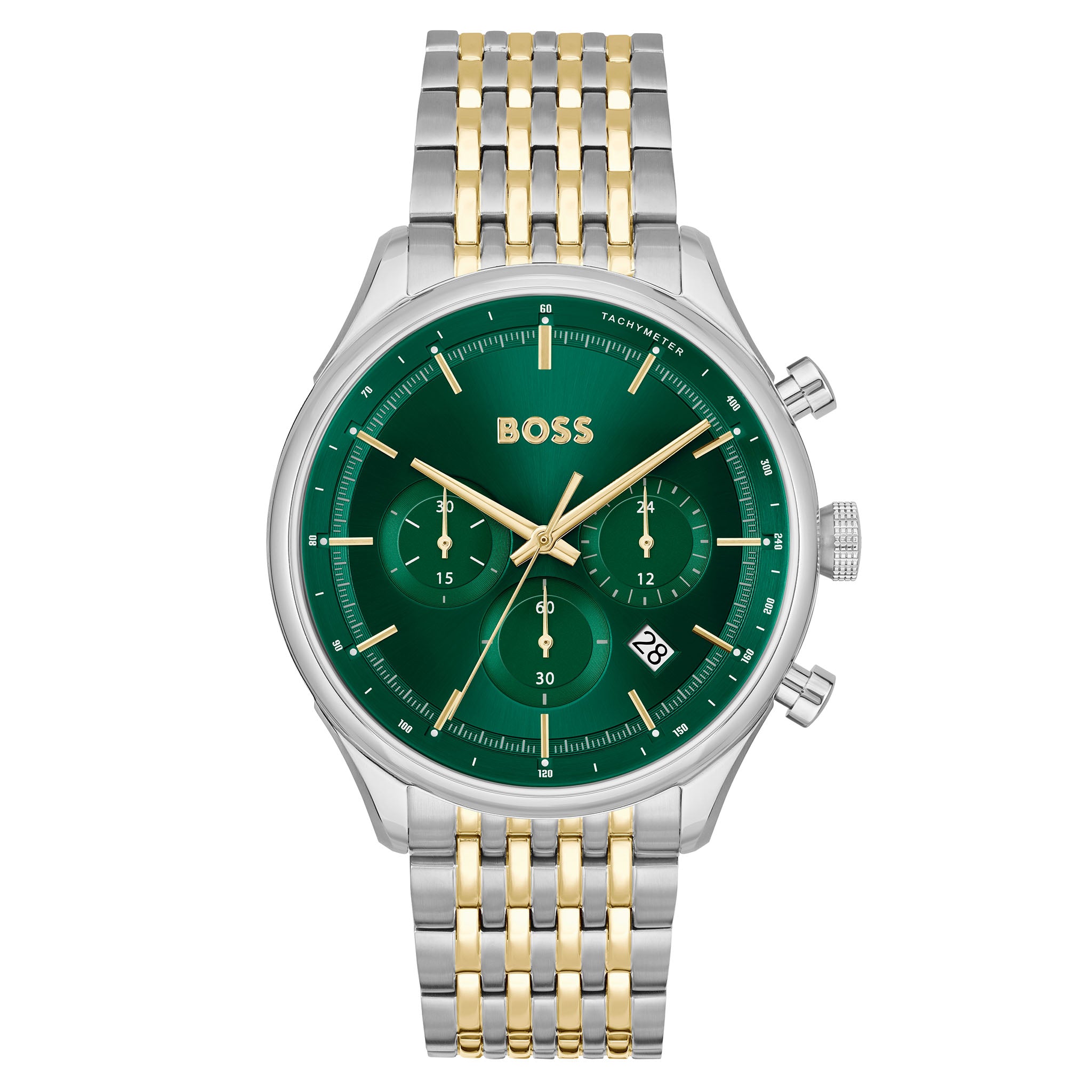 Hugo Boss Two-Tone Steel Green Dial Chronograph Men's Watch - 1514081