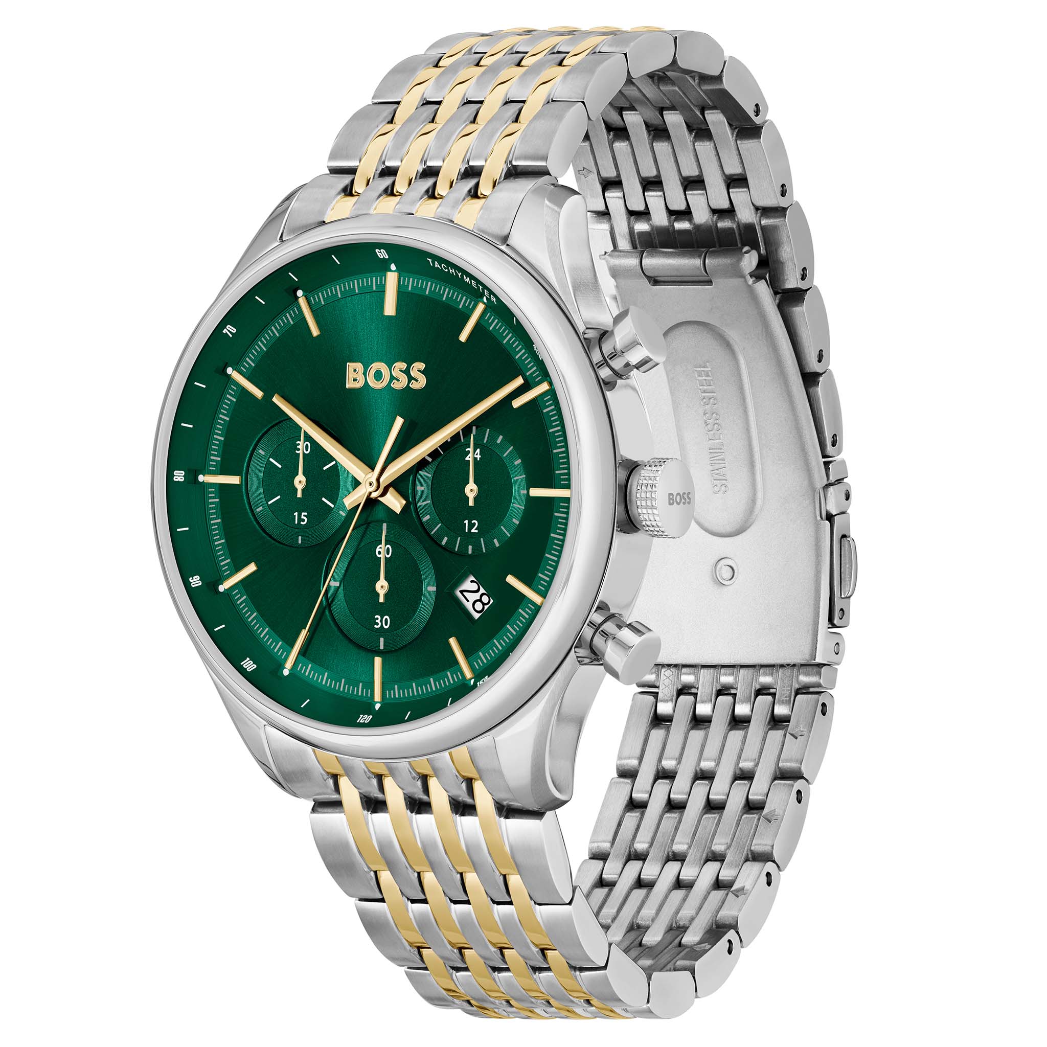 Hugo Boss Two-Tone Steel Green Dial Chronograph Men's Watch - 1514081