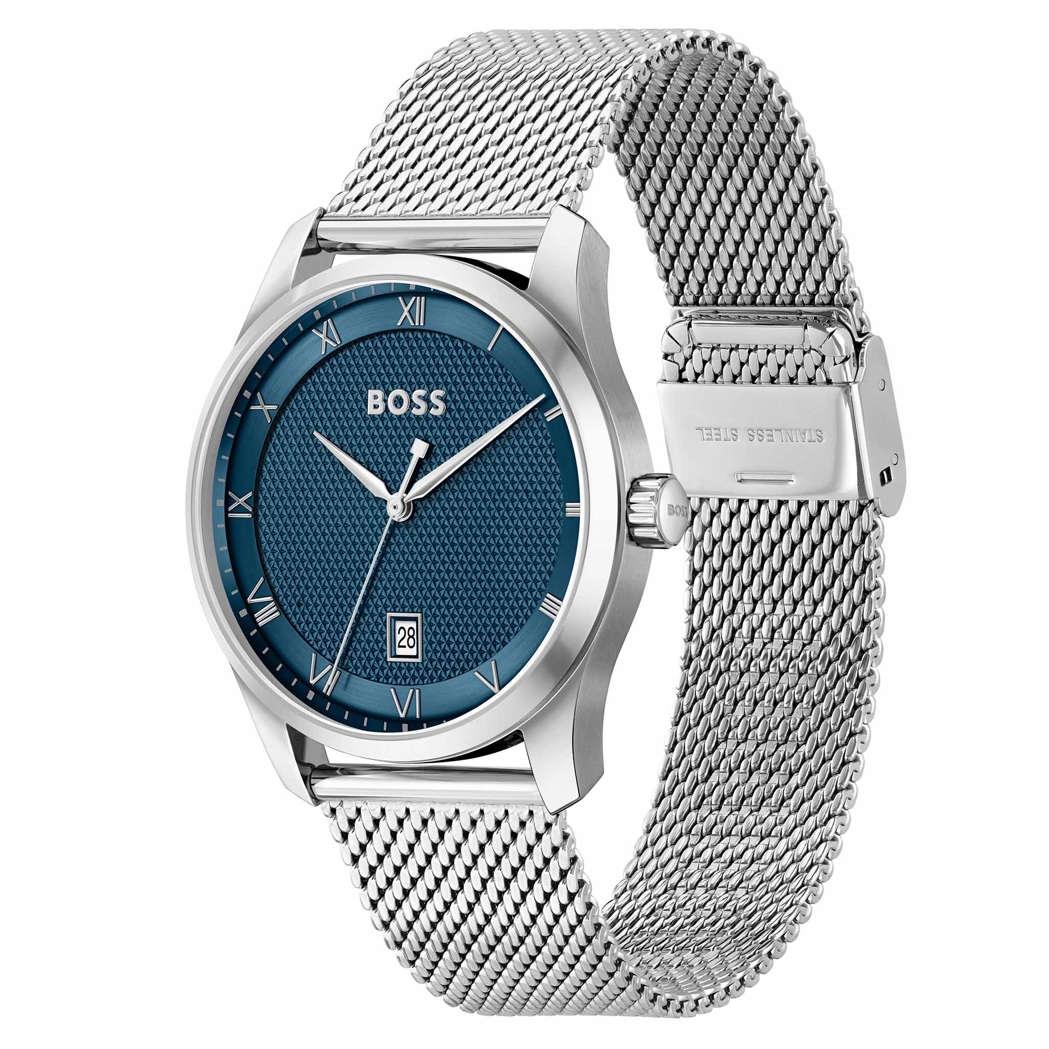 BOSS by Hugo Boss Silver Steel Mesh Blue Dial Men's Watch - 1514115