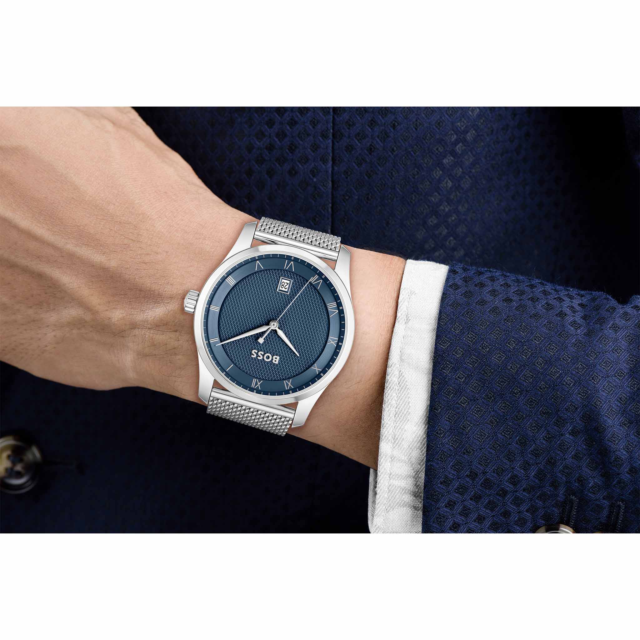 BOSS by Hugo Boss Silver Steel Mesh Blue Dial Men's Watch - 1514115