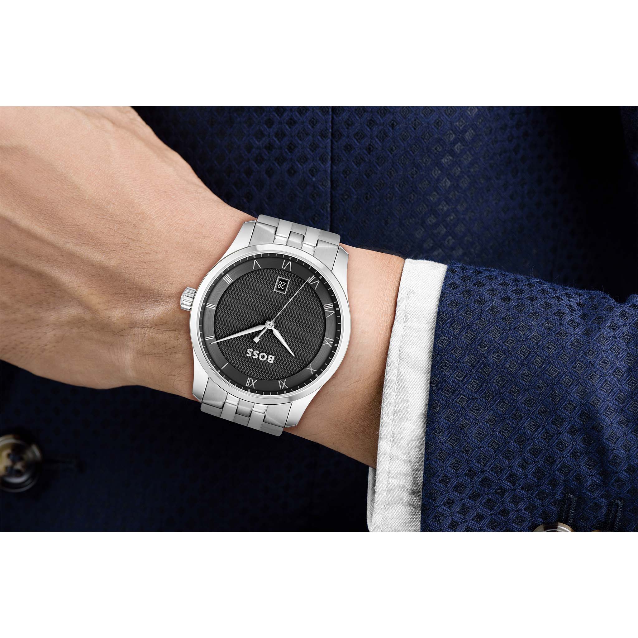 BOSS by Hugo Boss Silver Steel Black Dial Men's Watch - 1514123
