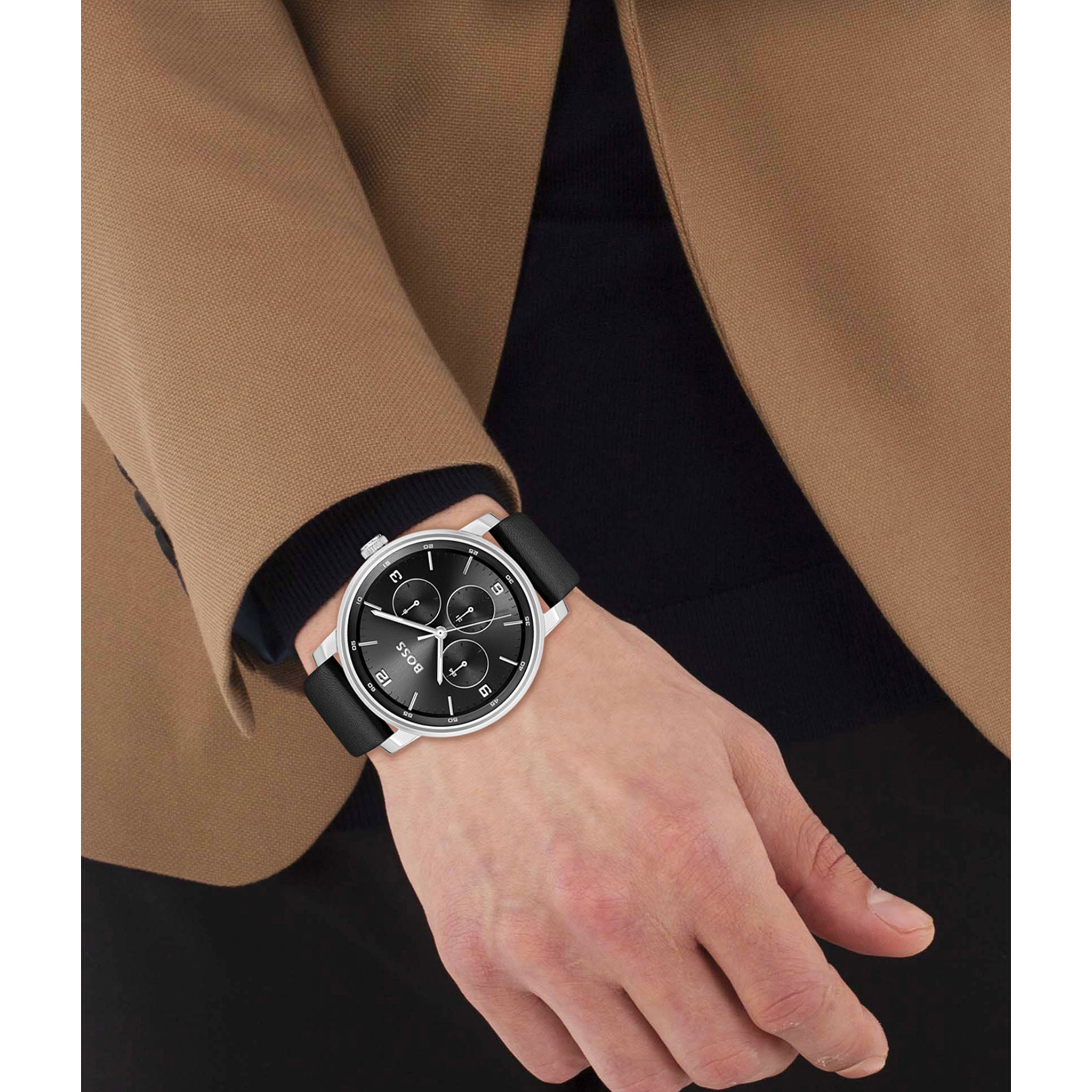 BOSS by Hugo Boss Black Leather Multi-function Men's Watch - 1514125