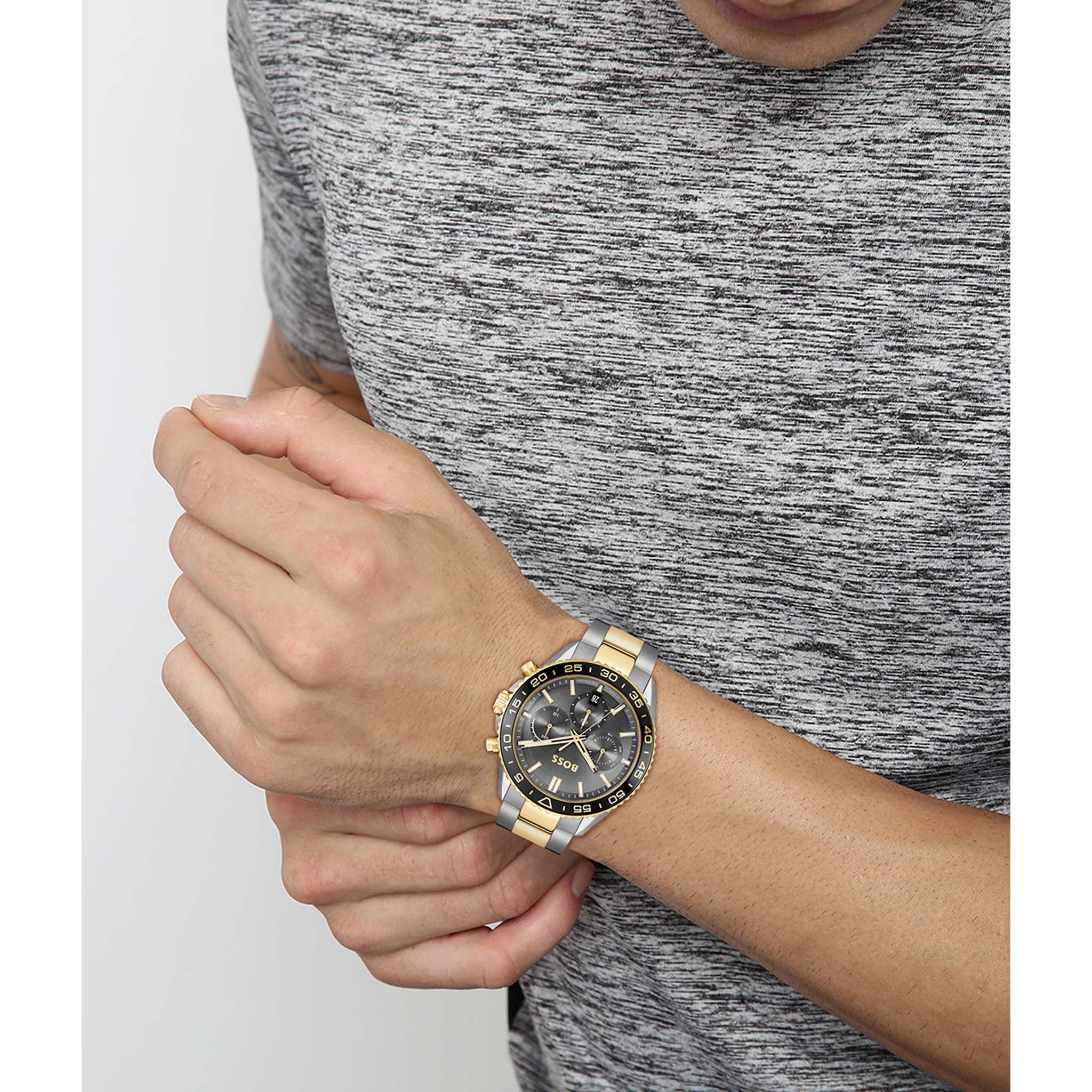 Hugo Boss Two-Tone Steel Grey Dial Chronograph Men's Watch - 1514144