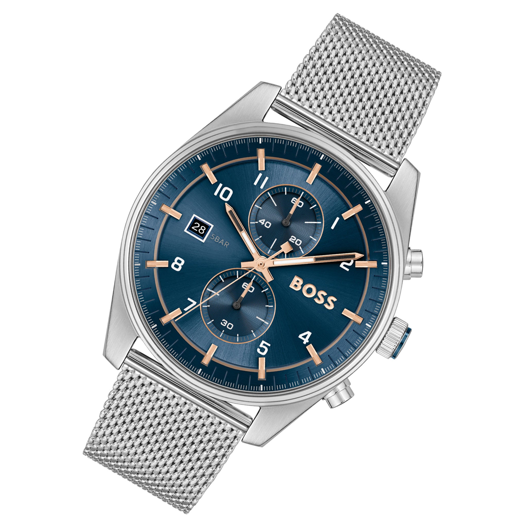 Hugo Boss Stainless Steel Mesh Blue Sunray Dial Chronograph Men's Watch - 1514149