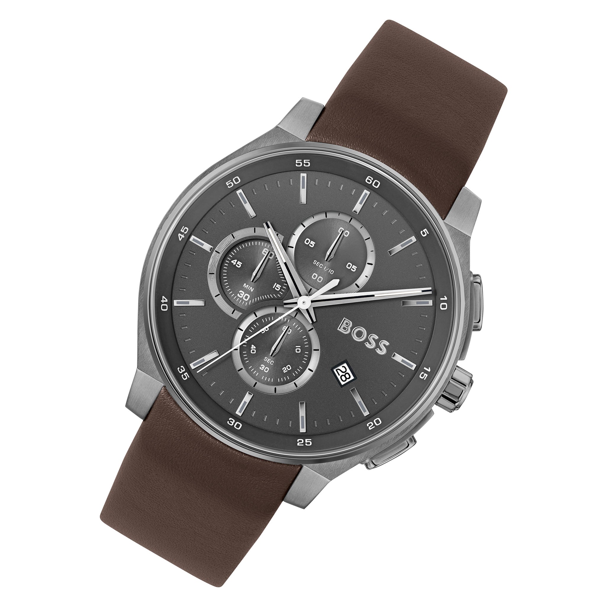 BOSS by Hugo Boss Brown Leather Grey Dial Chronograph Men's Watch - 1514187