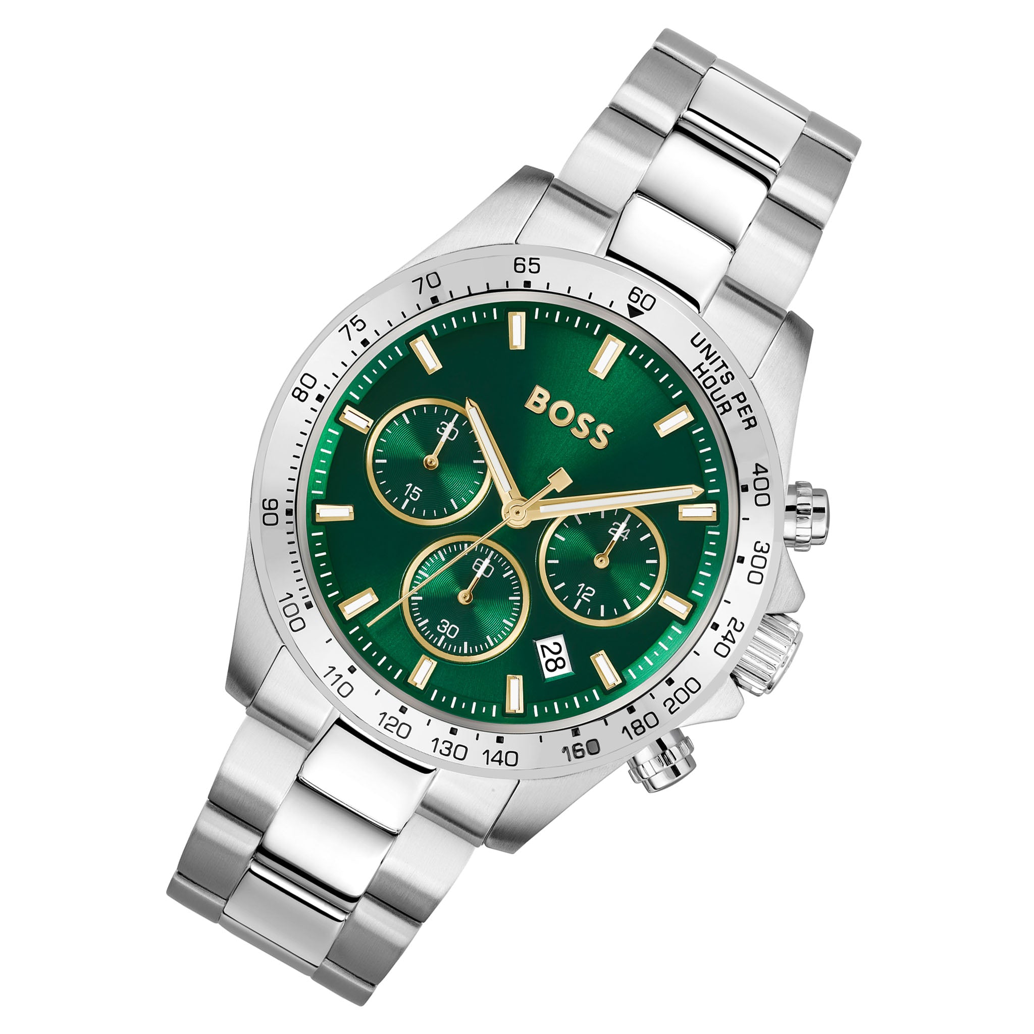 BOSS by Hugo Boss Silver Steel Green Dial Chronograph Men's Watch - 1514217