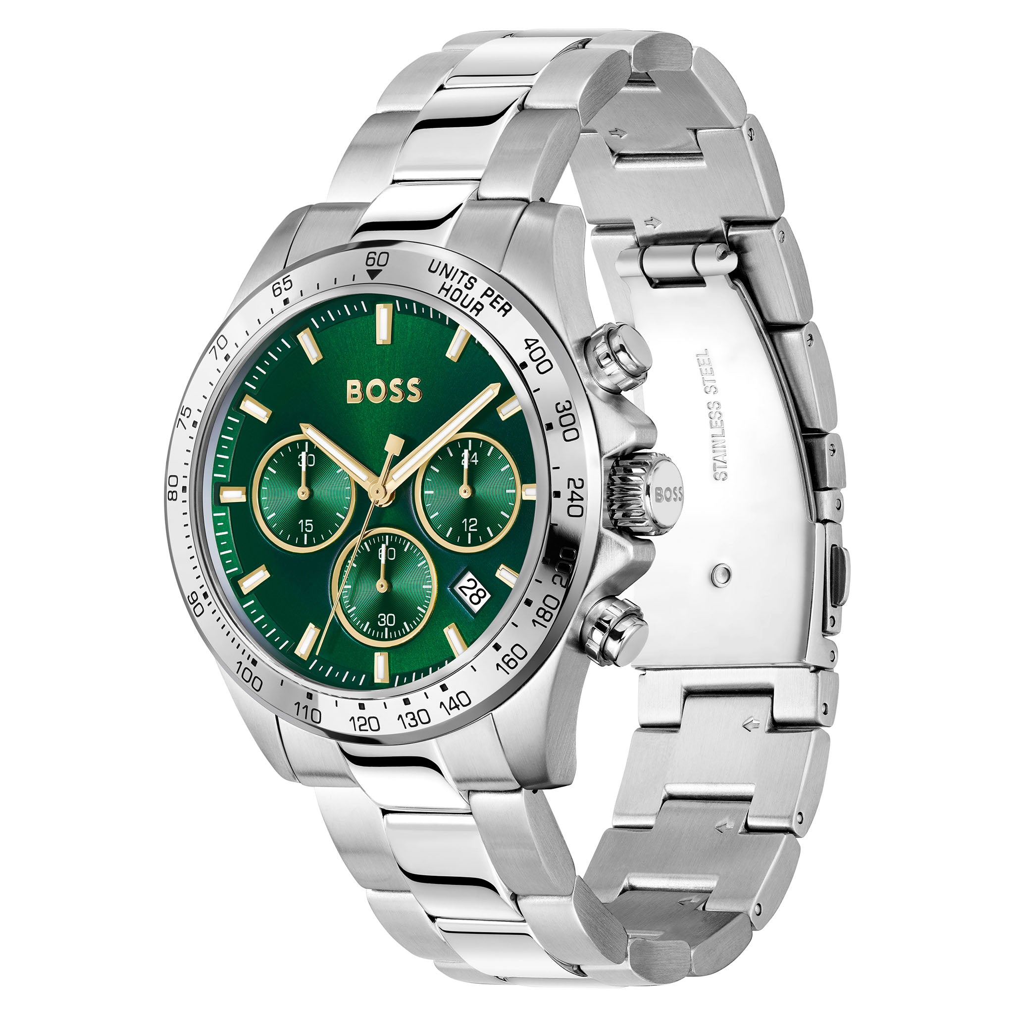 BOSS by Hugo Boss Silver Steel Green Dial Chronograph Men's Watch - 1514217