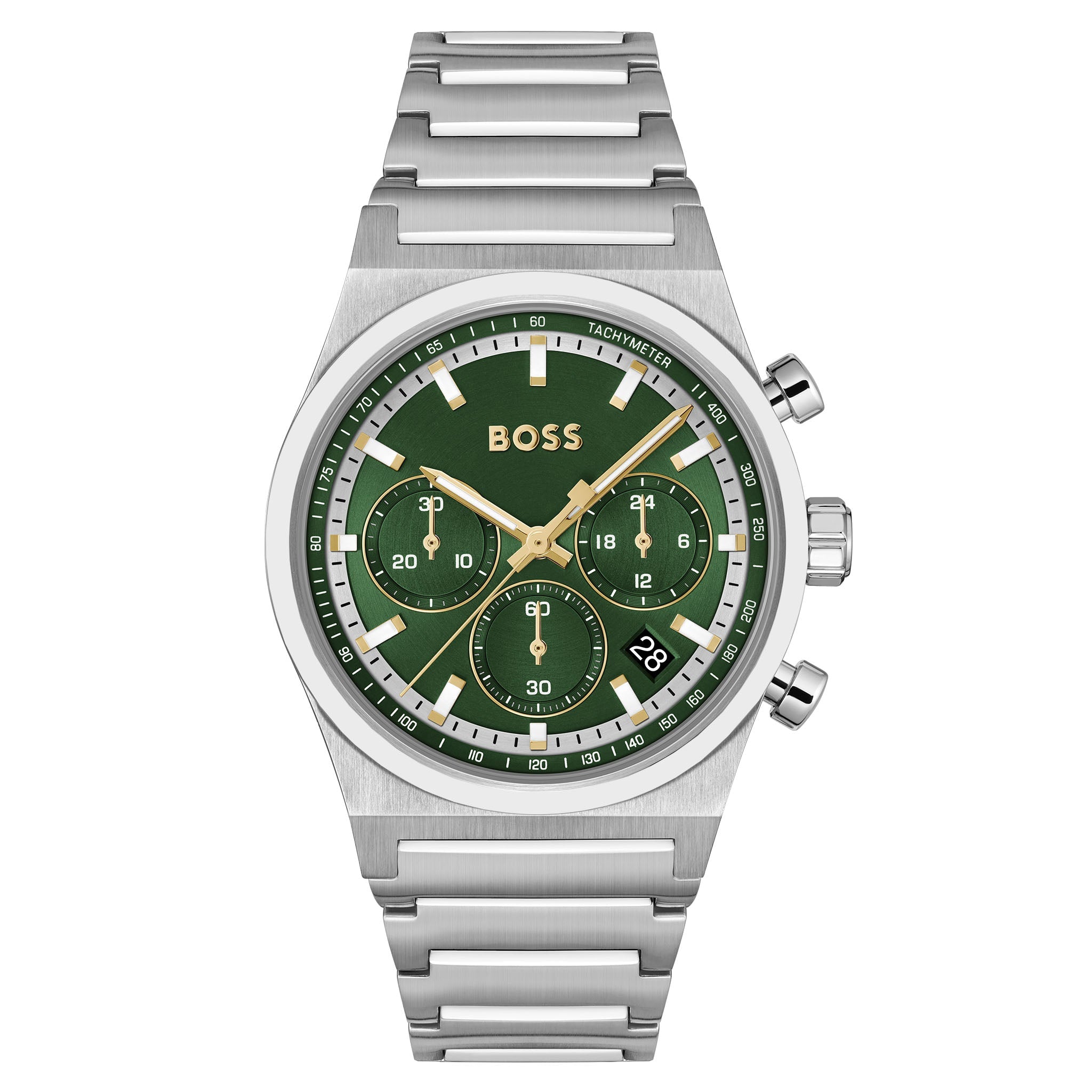 Hugo Boss Candor Chronograph Green Dial Silver Steel Strap Watch for Men - 1514220