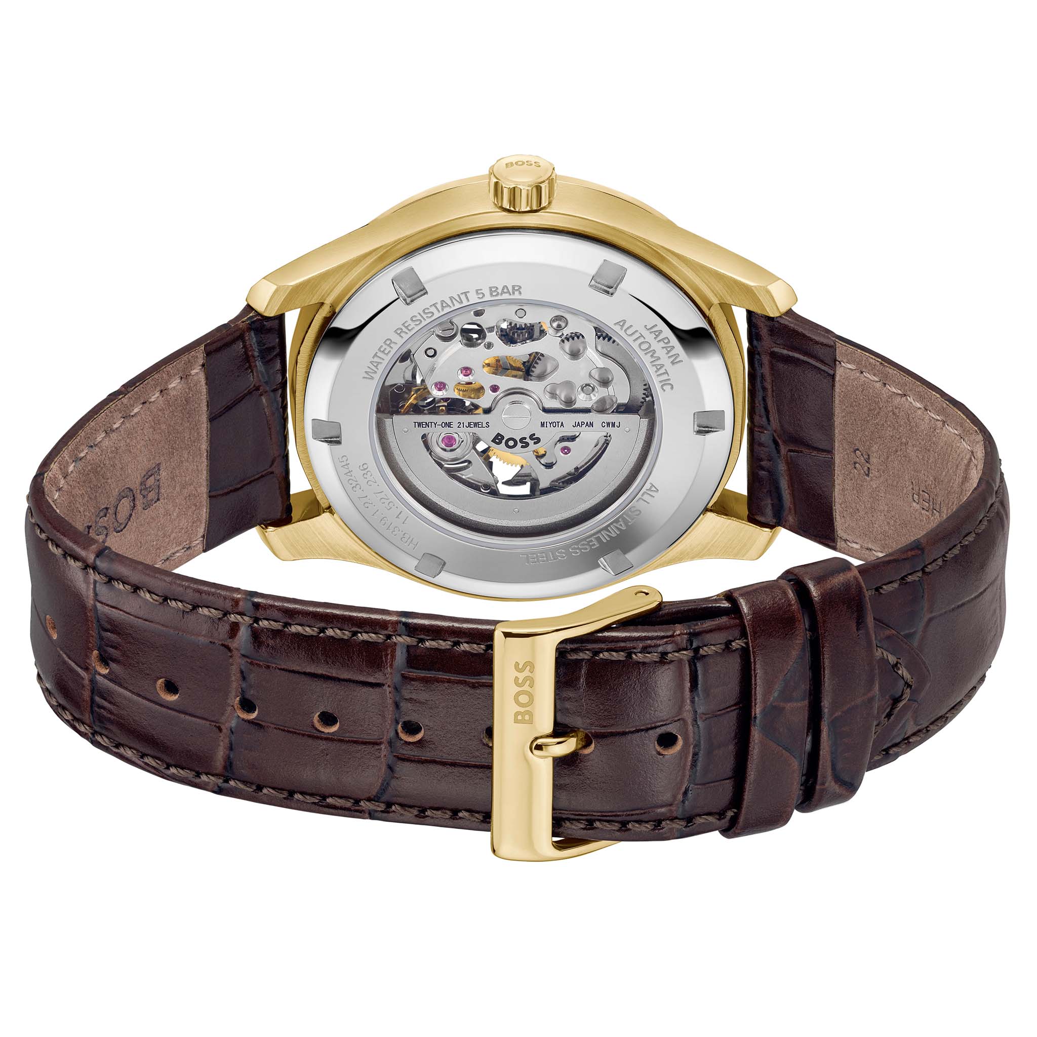 Hugo Boss Brown Calfskin Leather Dark Grey Dial Mechanical-Automatic Men's Watch - 1514235