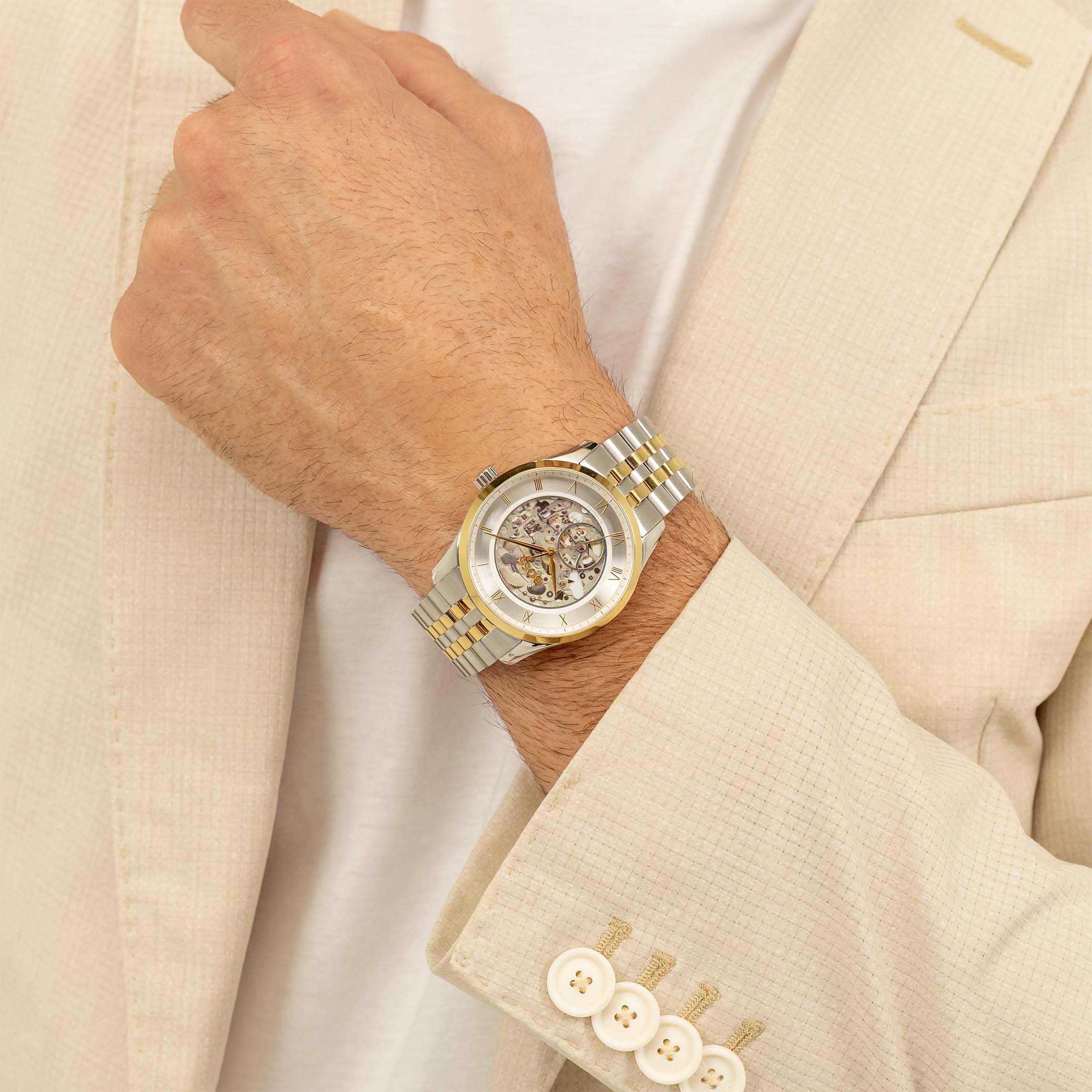 BOSS by Hugo Boss Two-Tone Steel Silver White Dial Mechanical-Automatic Men's Watch - 1514237