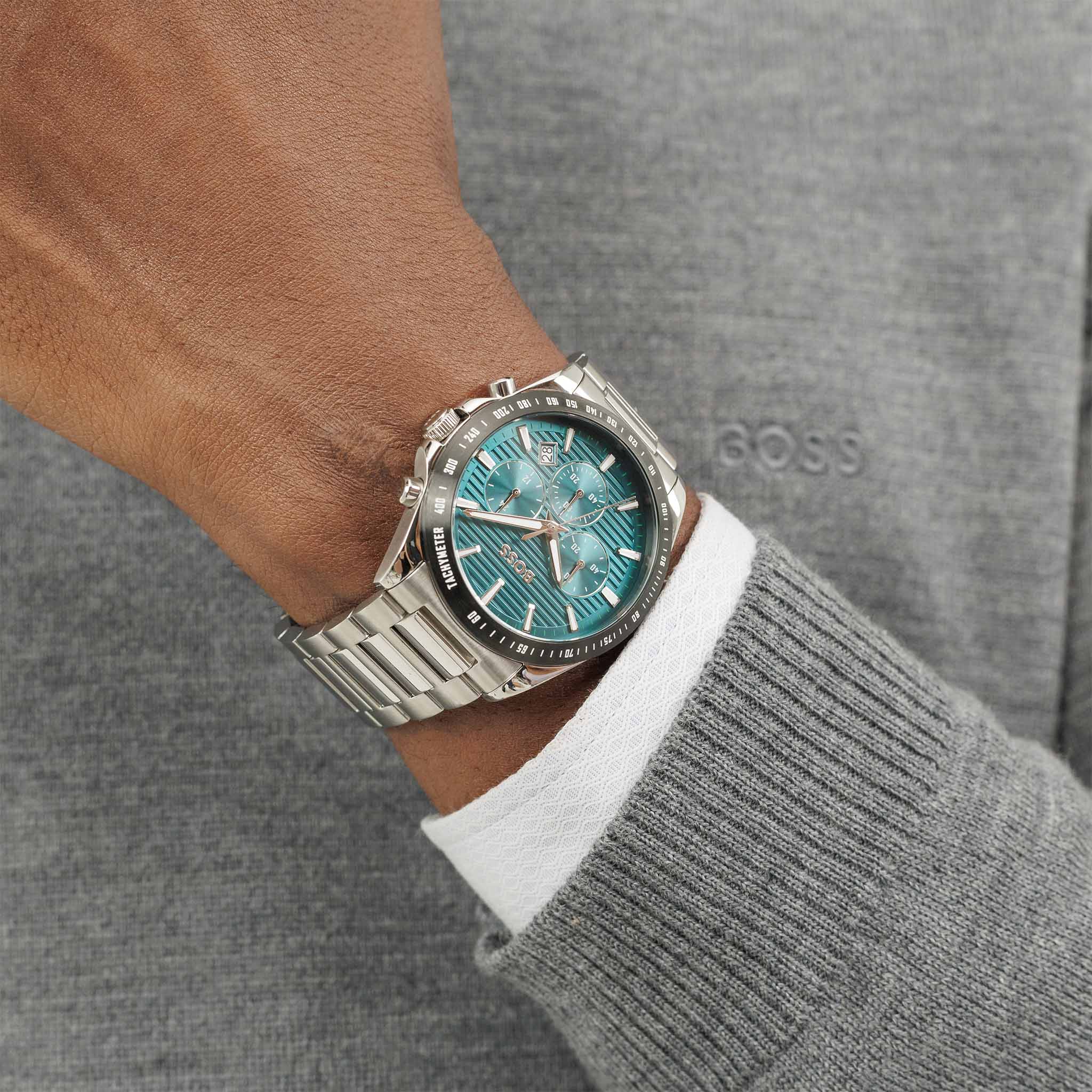 BOSS by Hugo Boss Stainless Steel Green Dial Chronograph Men's Watch - 1514241