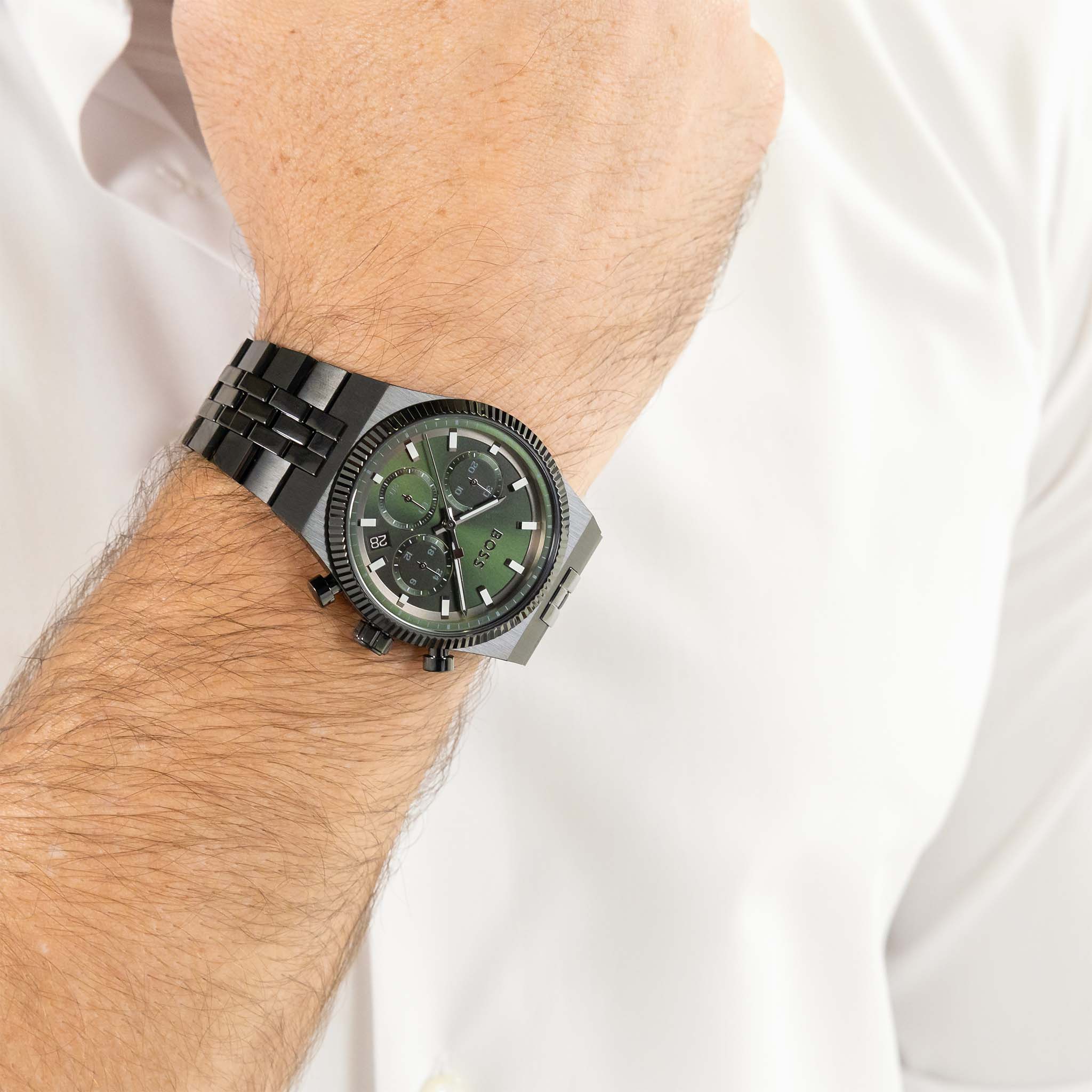 BOSS by Hugo Boss Black Steel Green Dial Chronograph Men's Watch - 1514308