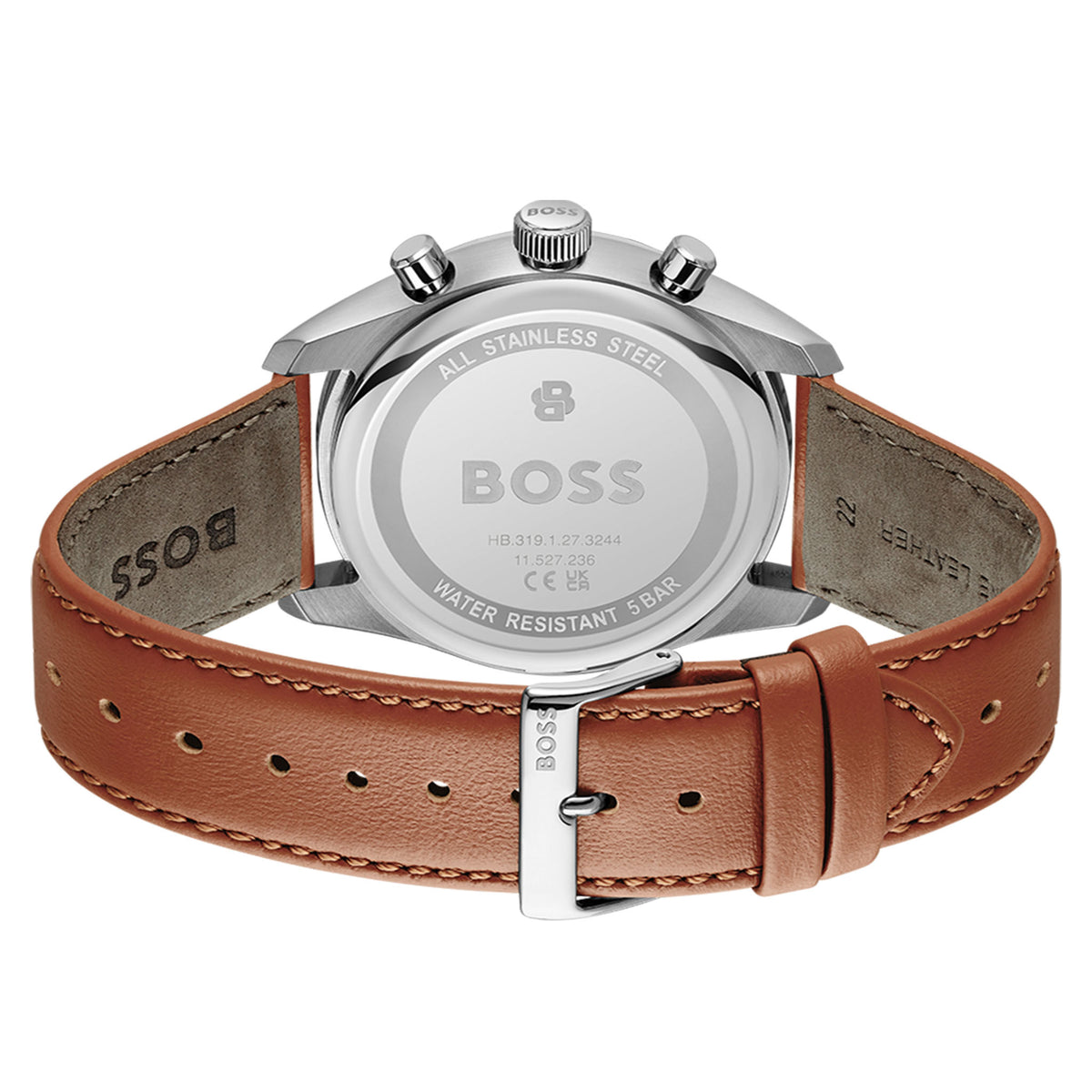 BOSS by Hugo Boss Brown Leather White Dial Chronograph Men's Watch - 1514313