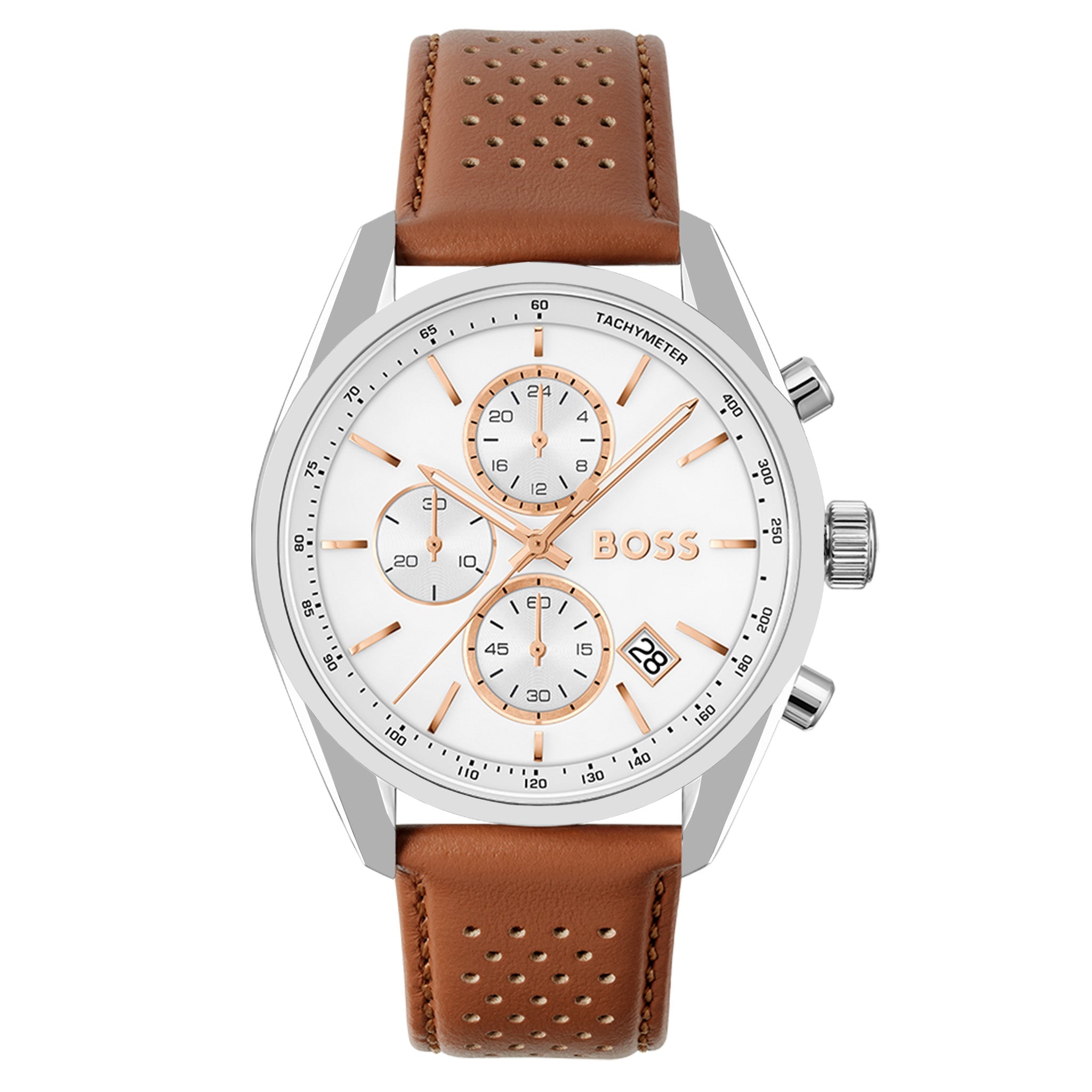 BOSS by Hugo Boss Brown Leather White Dial Chronograph Men's Watch - 1514313