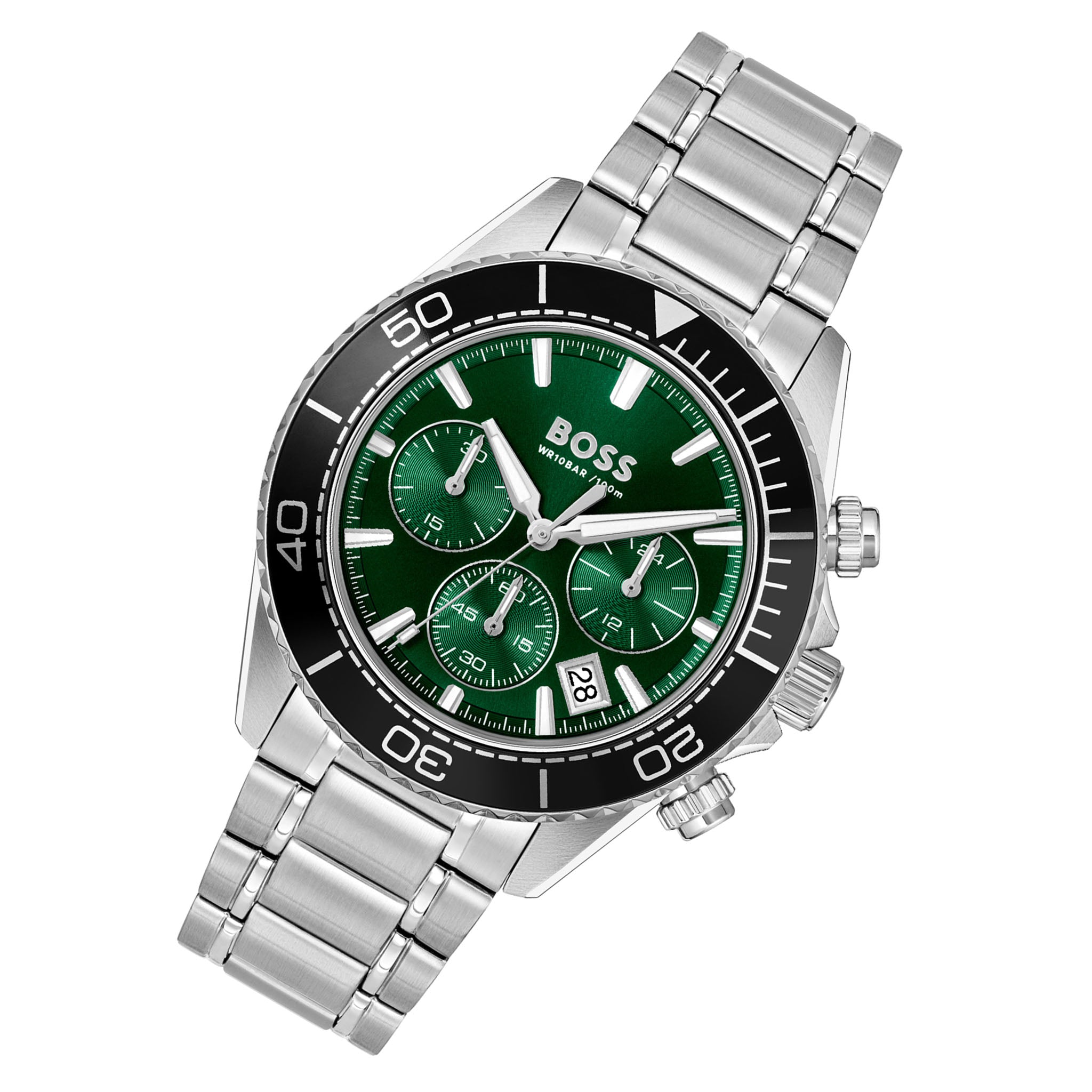 BOSS by Hugo Boss Silver Steel Green Dial Chronograph Men's Watch - 1514321