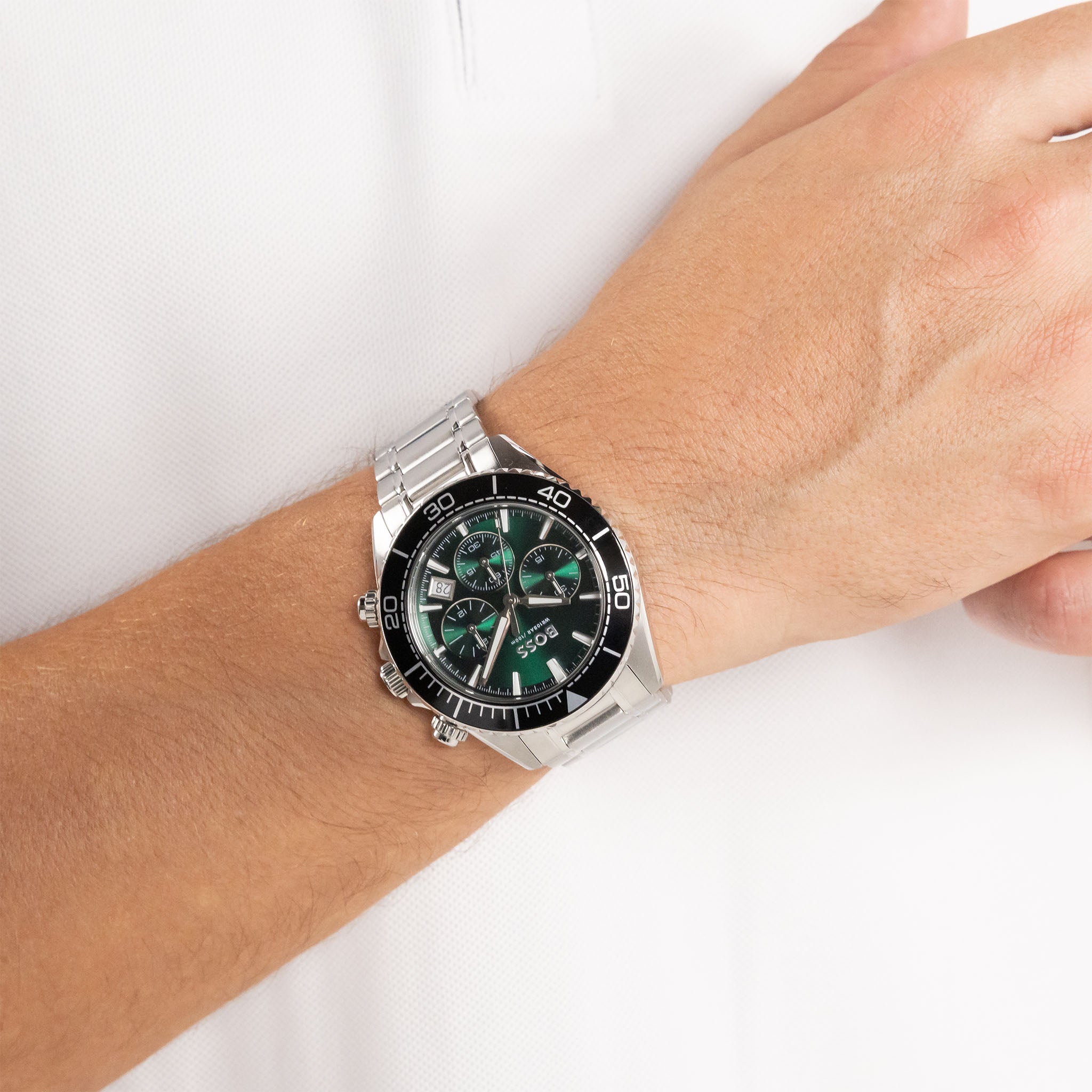 BOSS by Hugo Boss Silver Steel Green Dial Chronograph Men's Watch - 1514321