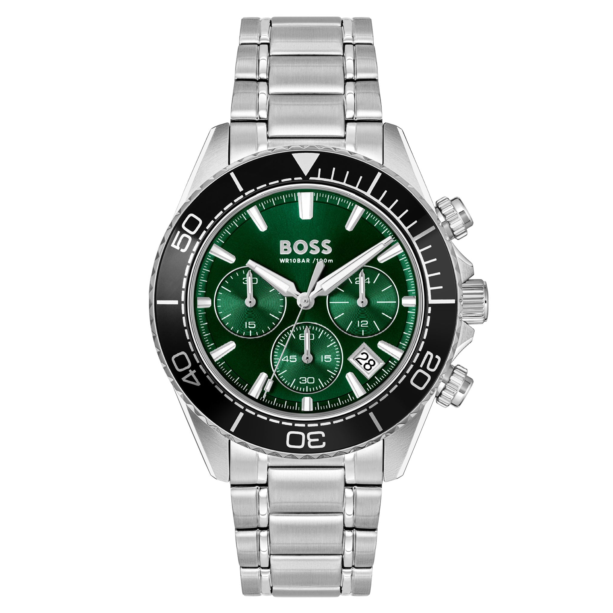 BOSS by Hugo Boss Silver Steel Green Dial Chronograph Men's Watch - 1514321