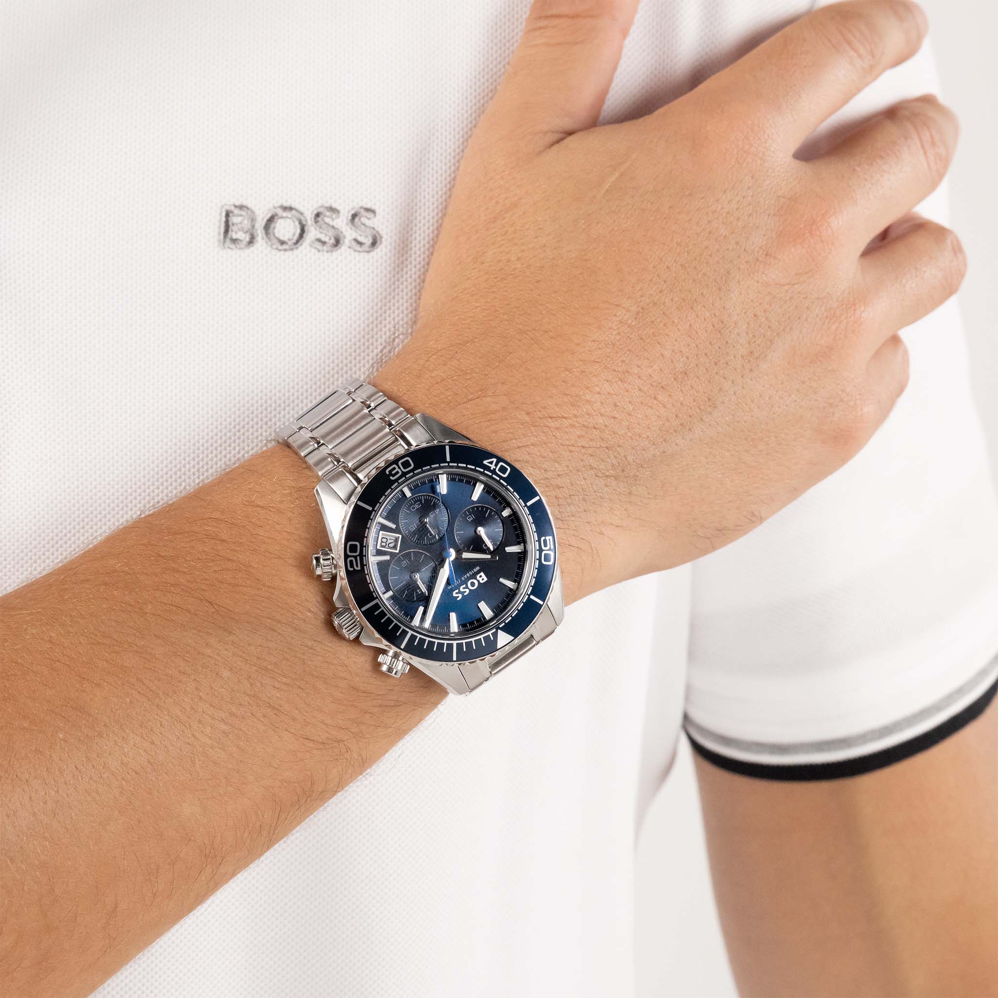 BOSS by Hugo Boss Silver Steel Blue Dial Chronograph Men's Watch - 1514322
