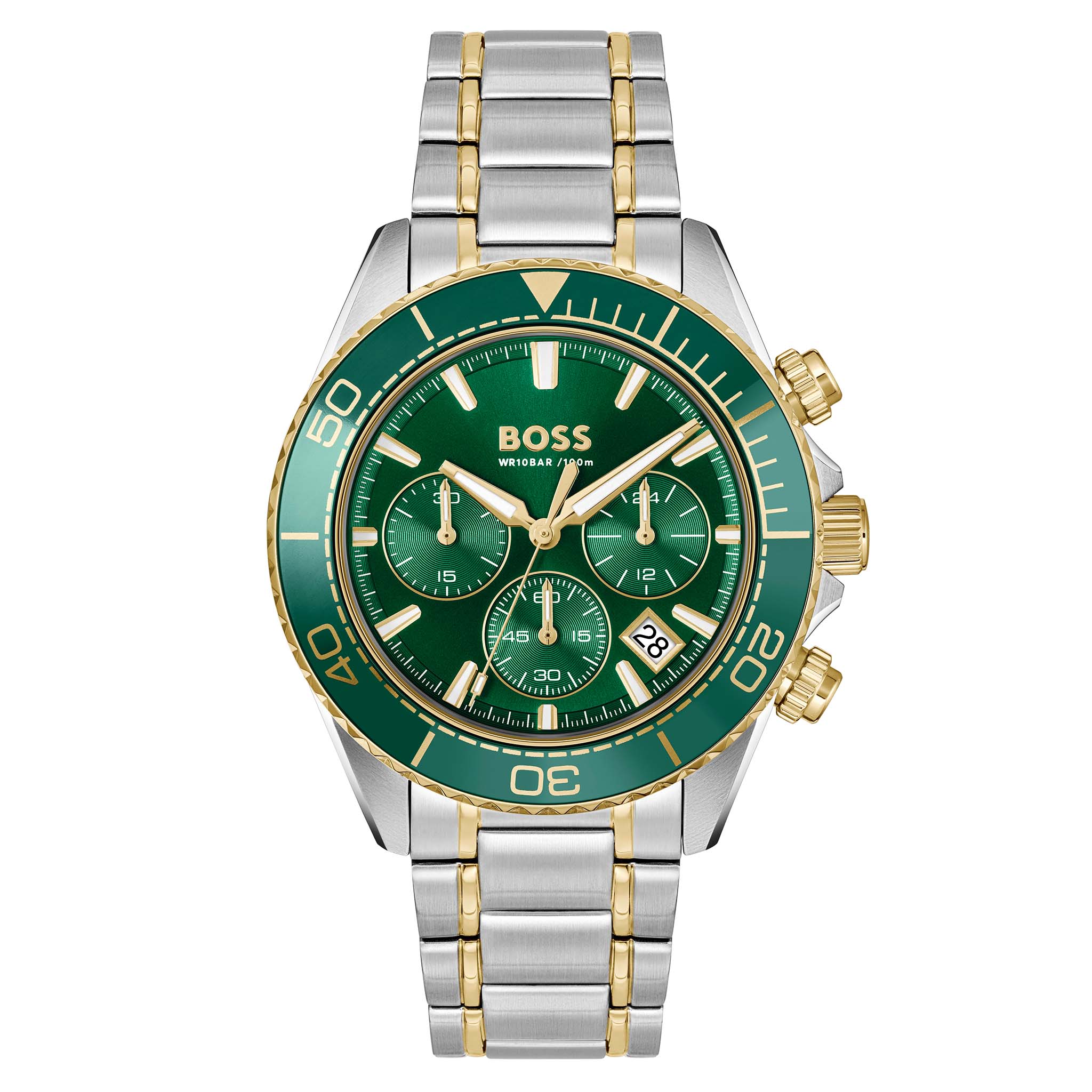 BOSS by Hugo Boss Two-Tone Steel Green Dial Chronograph Men's Watch - 1514325
