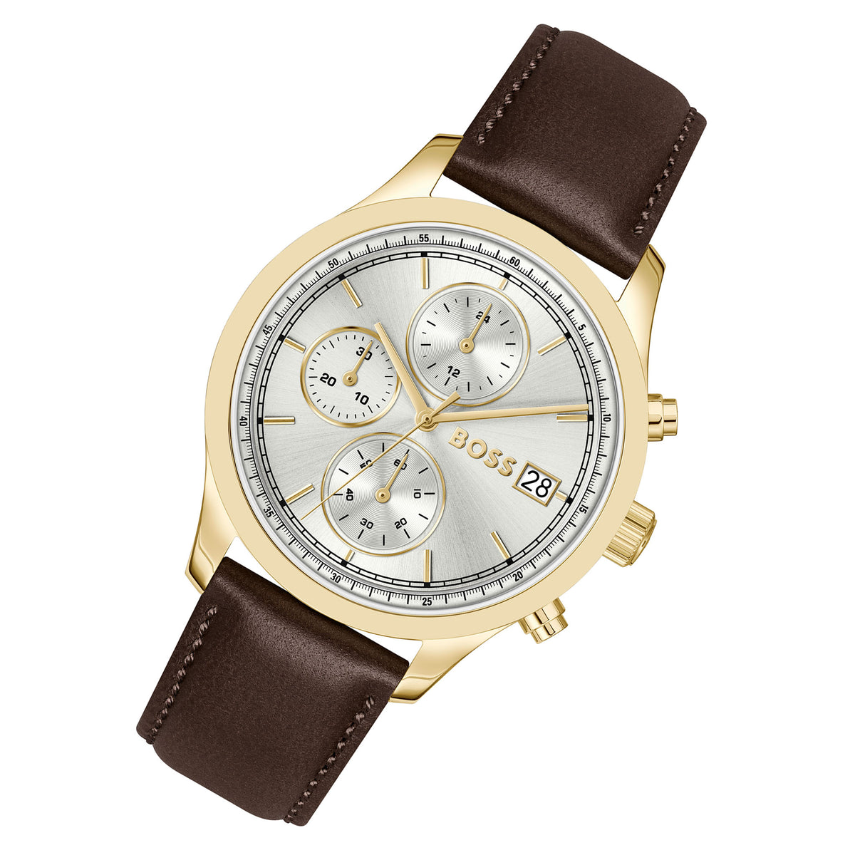 BOSS by Hugo Boss Brown Leather Silver White Dial Chronograph Men's Watch - 1514327