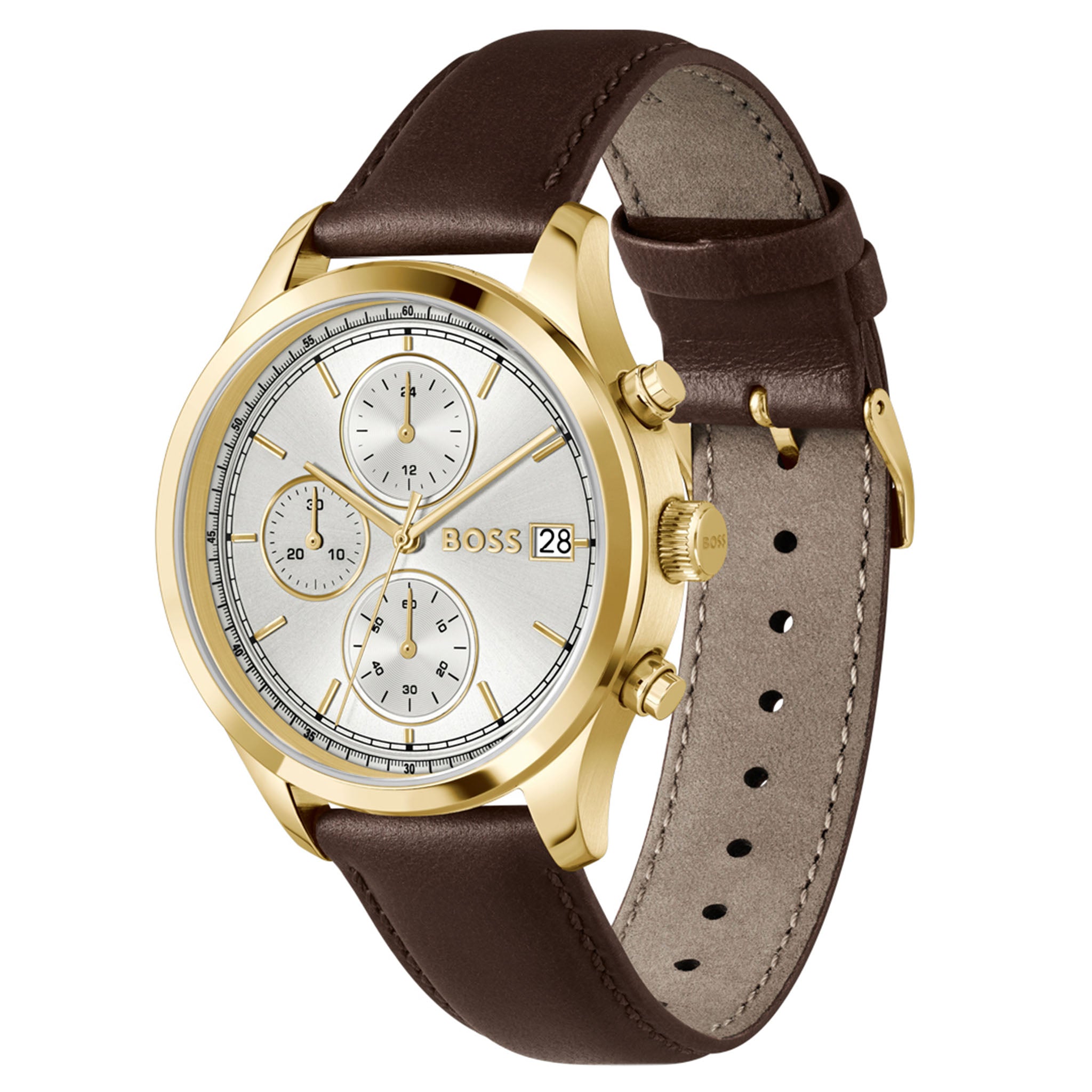 BOSS by Hugo Boss Brown Leather Silver White Dial Chronograph Men's Watch - 1514327