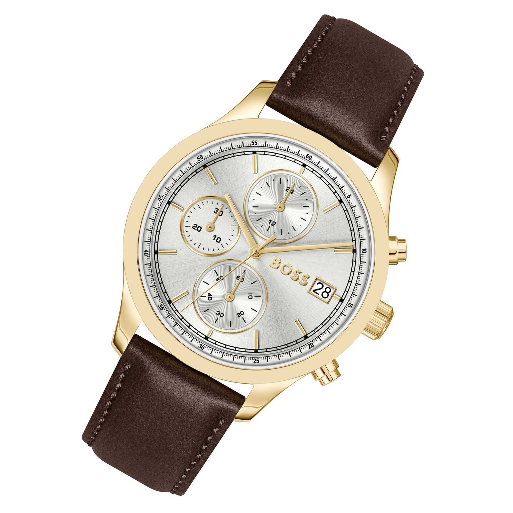BOSS by Hugo Boss Brown Leather Silver White Dial Chronograph Men's Watch - 1514327