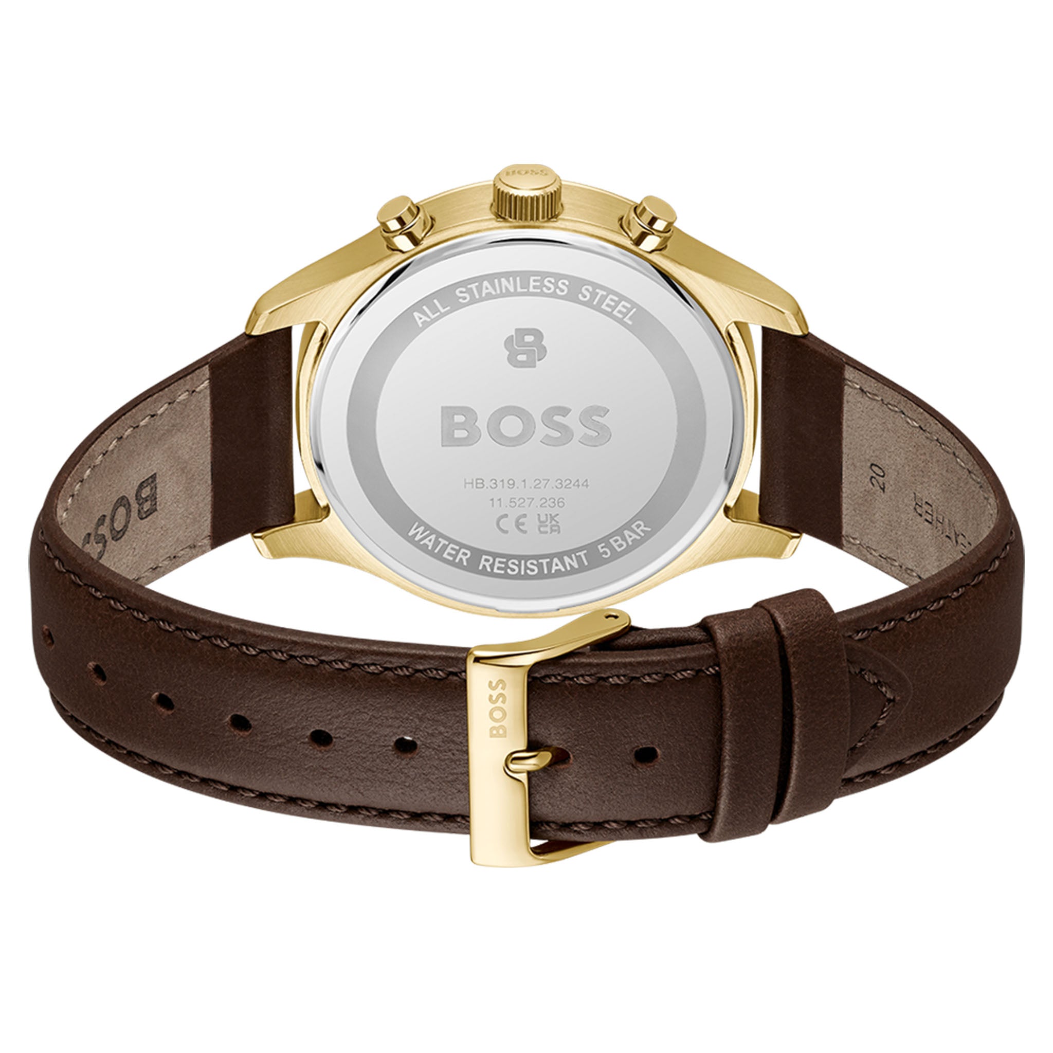 BOSS by Hugo Boss Brown Leather Silver White Dial Chronograph Men's Watch - 1514327