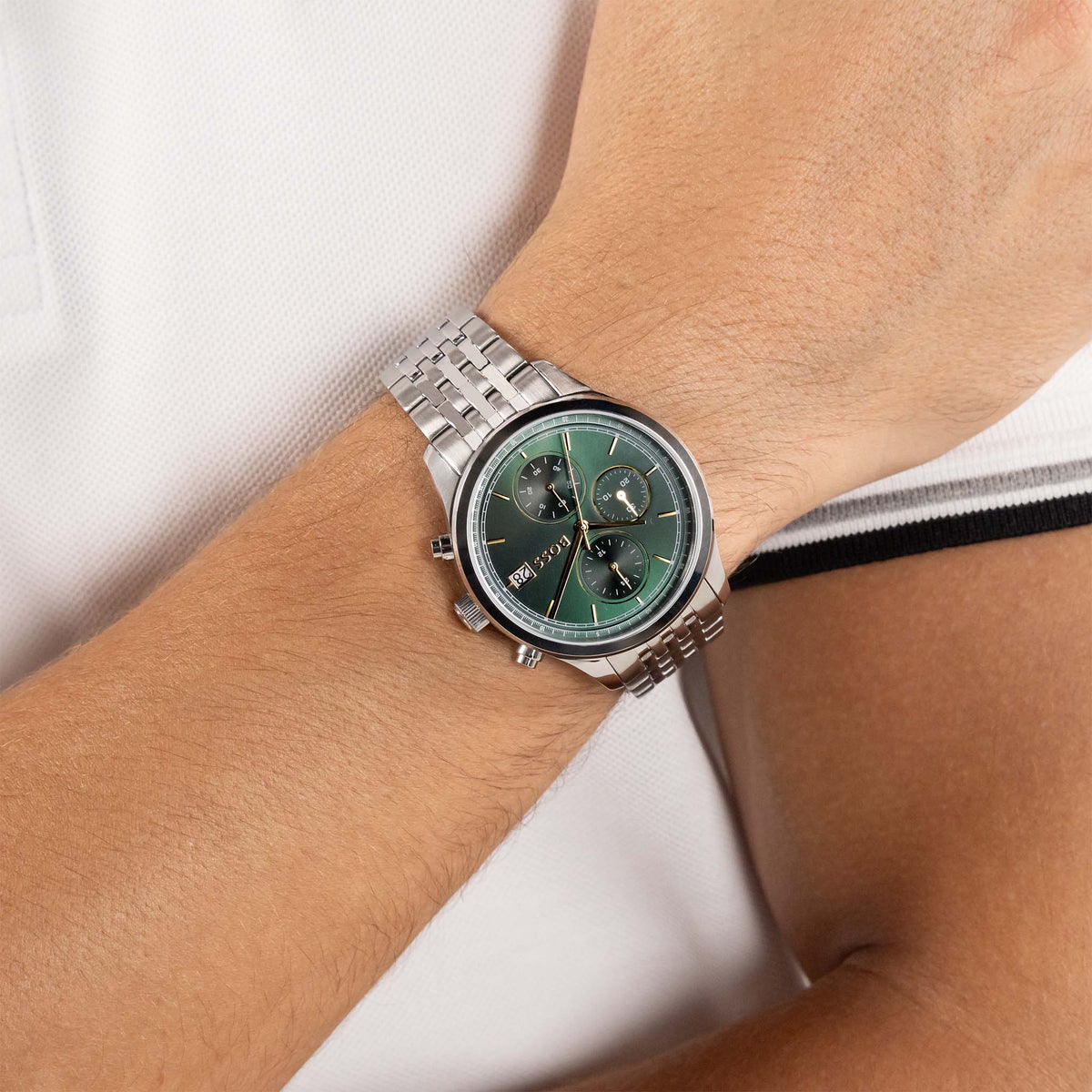 BOSS by Hugo Boss Silver Steel Green Dial Chronograph Men's Watch - 1514330