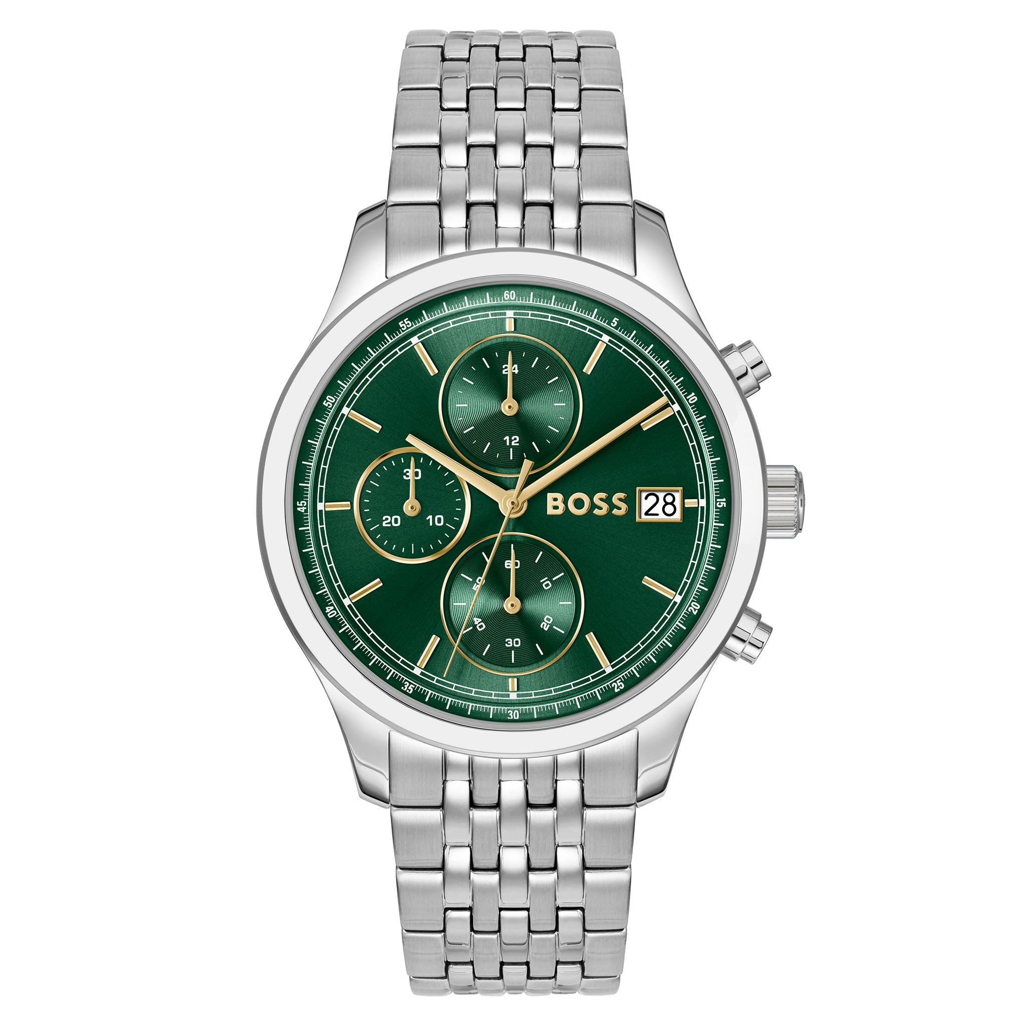 BOSS by Hugo Boss Silver Steel Green Dial Chronograph Men's Watch - 1514330