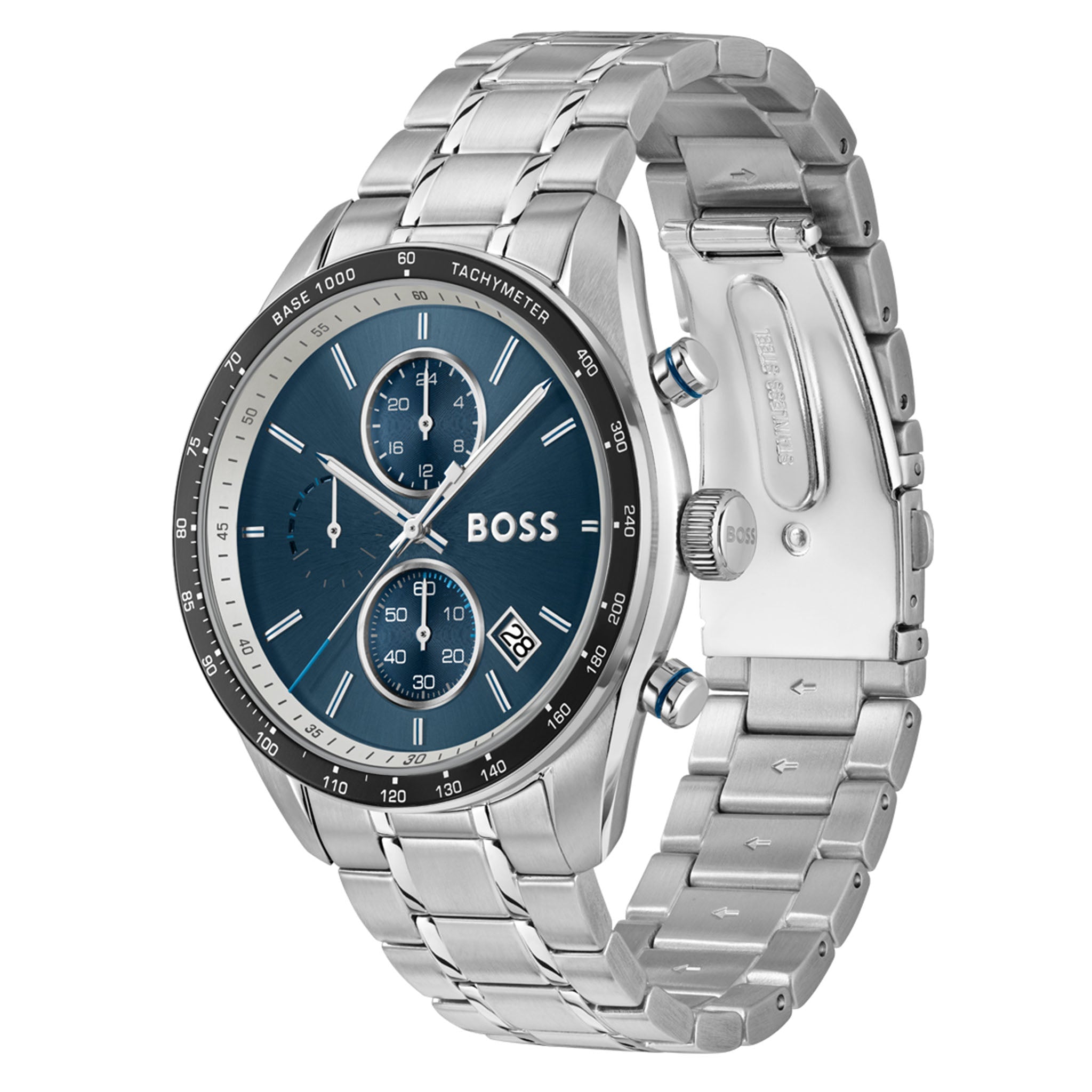 BOSS by Hugo Boss Grand Silver Steel Blue Dial Chronograph Men's Watch - 1514344
