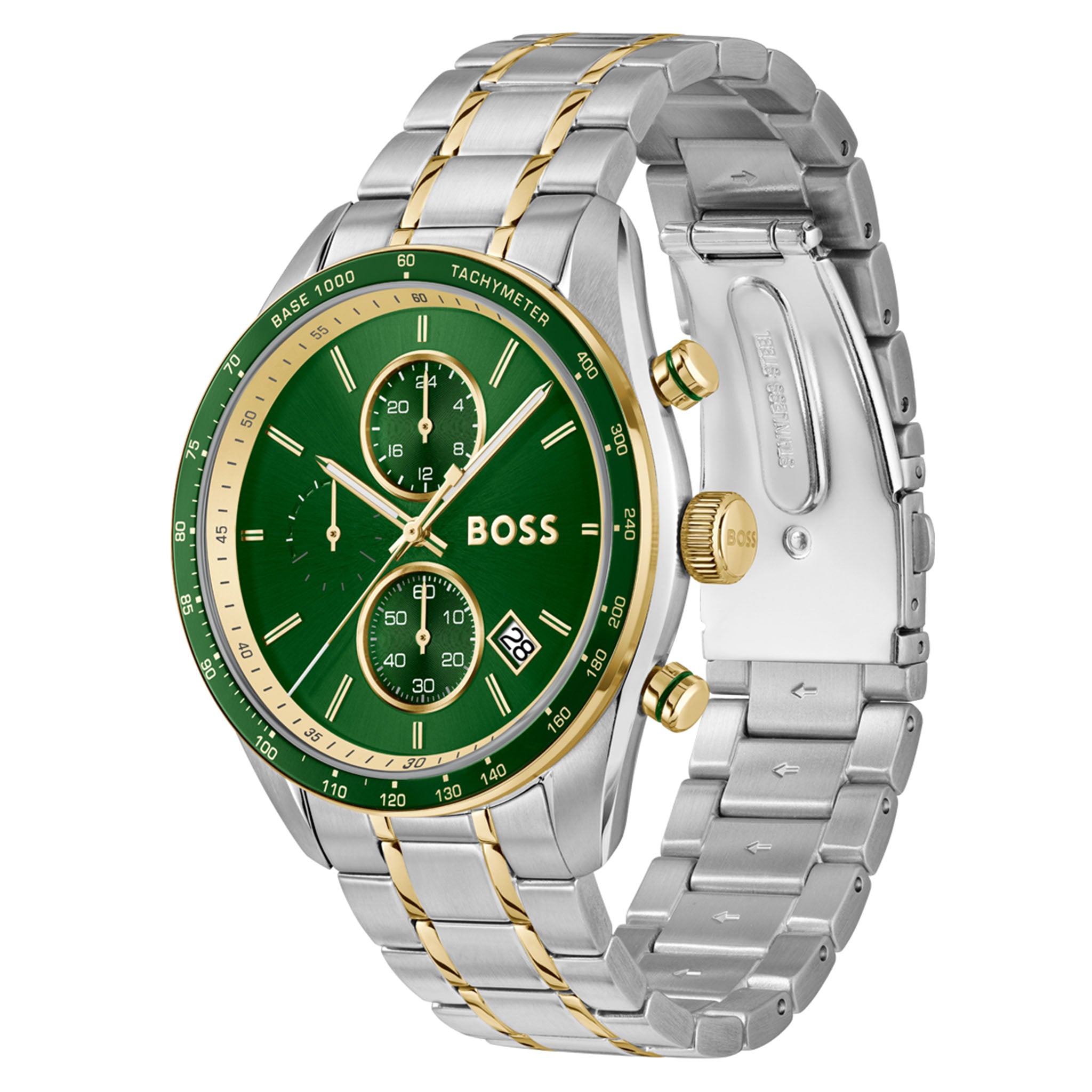 BOSS by Hugo Boss Two-Tone Steel Green Dial Chronograph Men's Watch - 1514345
