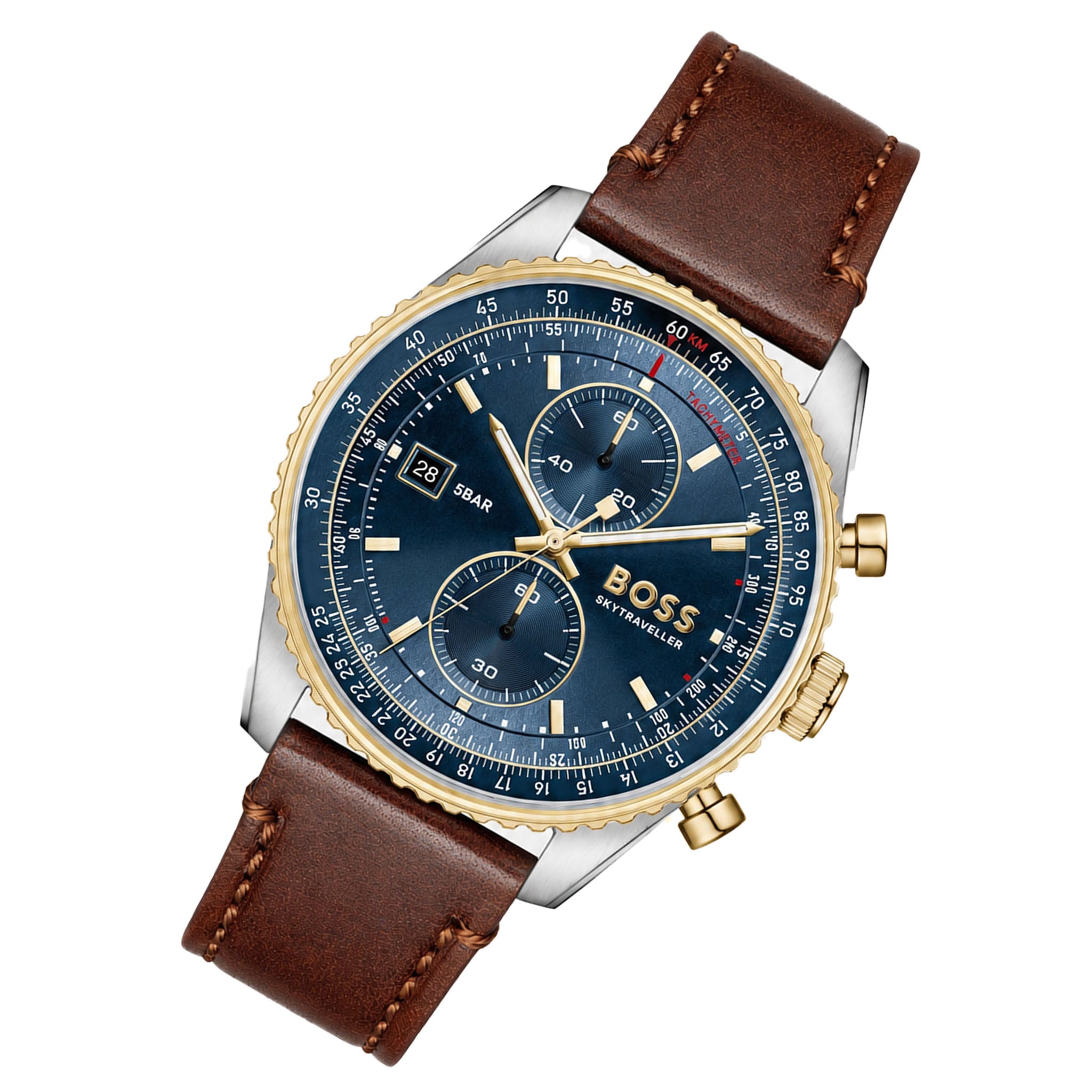 BOSS by Hugo Boss Brown Leather Blue Dial Chronograph Men's Watch - 1514346