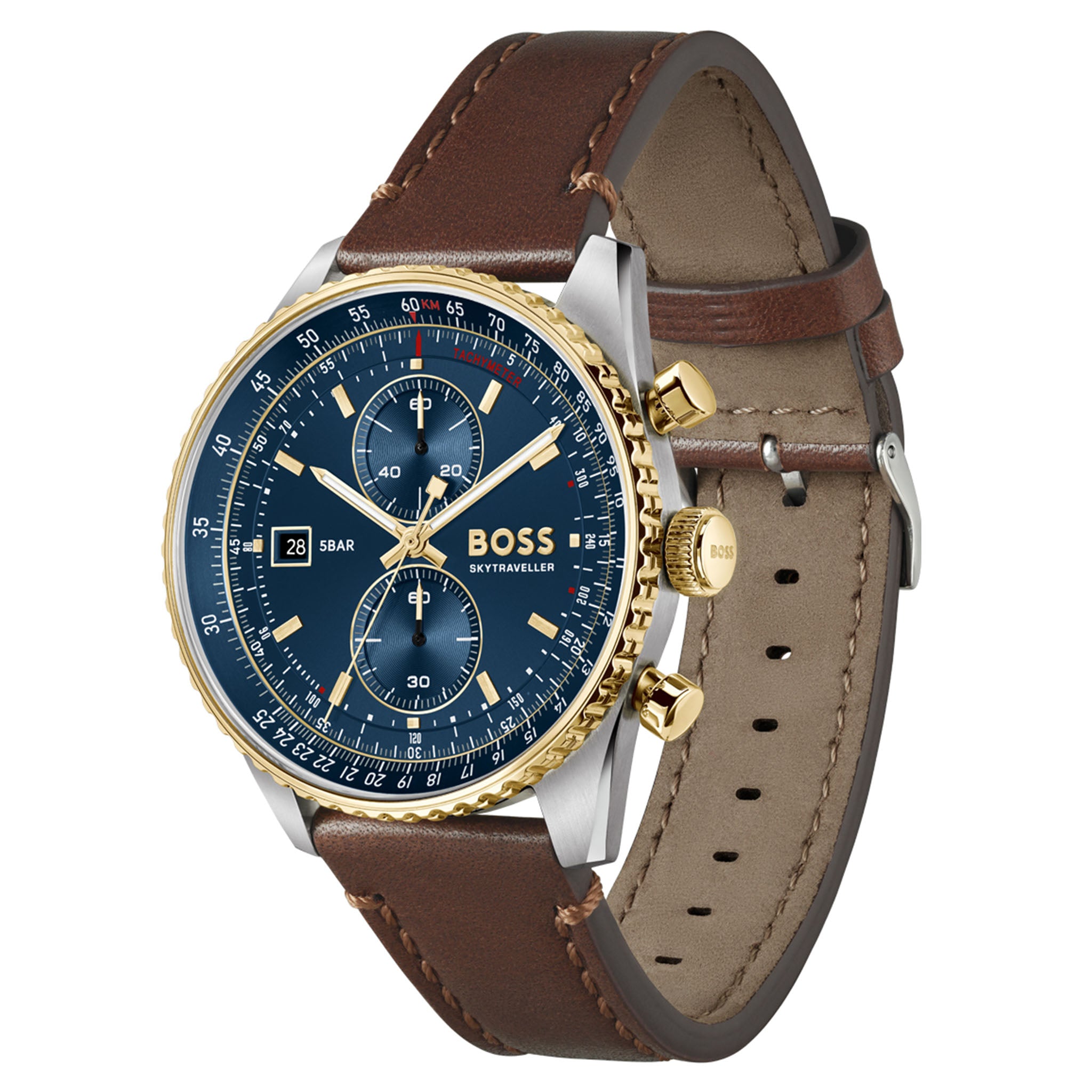 BOSS by Hugo Boss Brown Leather Blue Dial Chronograph Men's Watch - 1514346