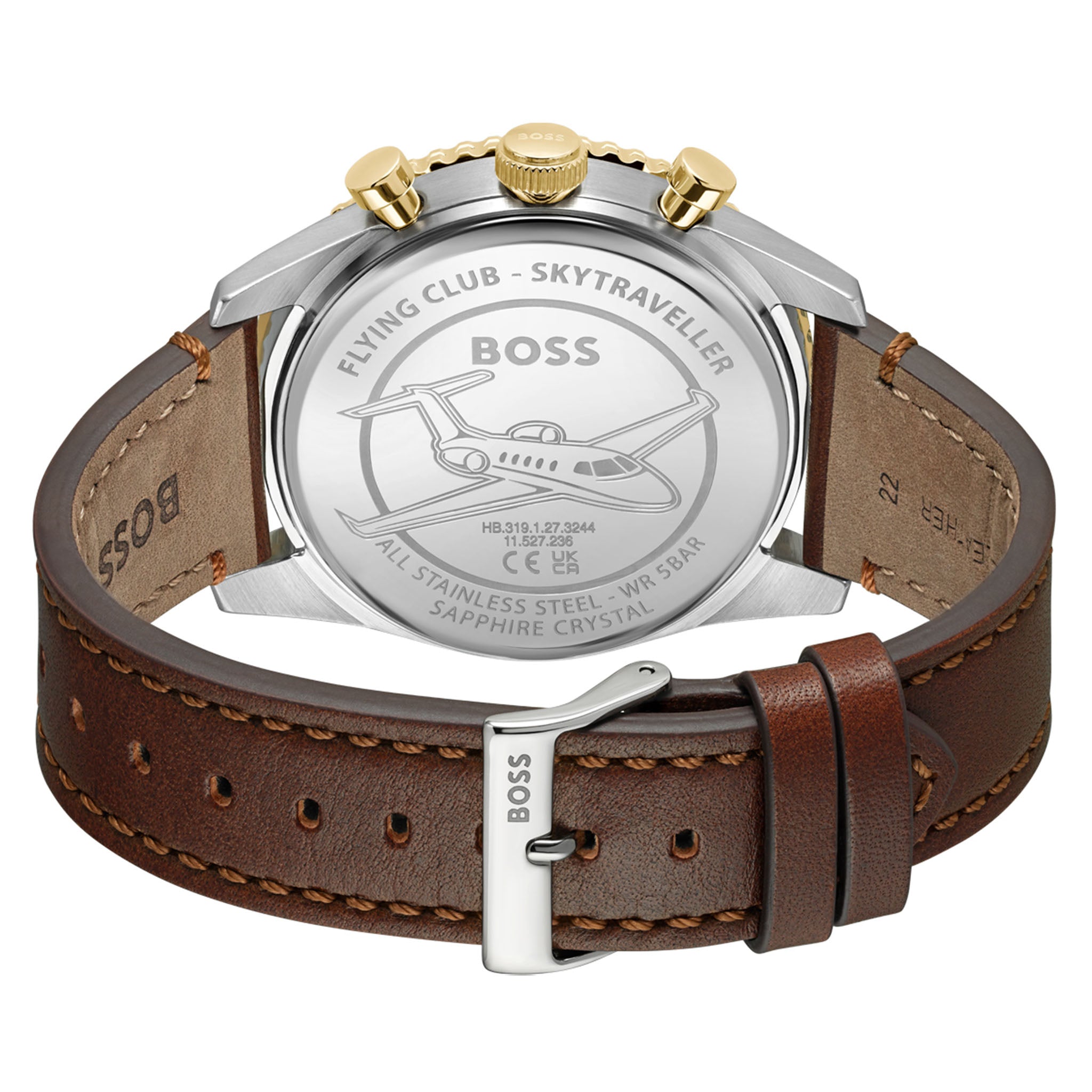 BOSS by Hugo Boss Brown Leather Blue Dial Chronograph Men's Watch - 1514346