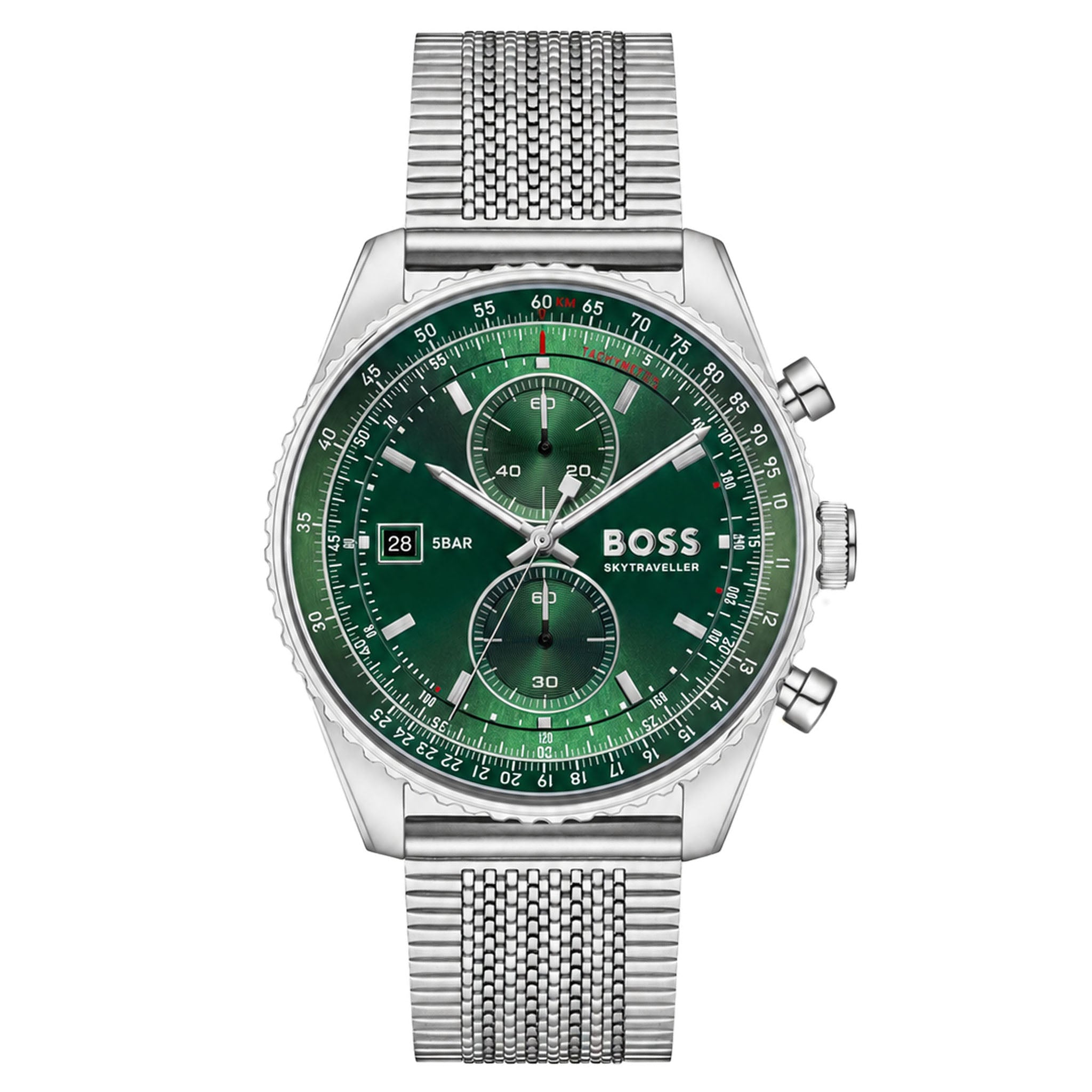 BOSS by Hugo Boss Silver Steel Green Dial Chronograph Men's Watch - 1514347