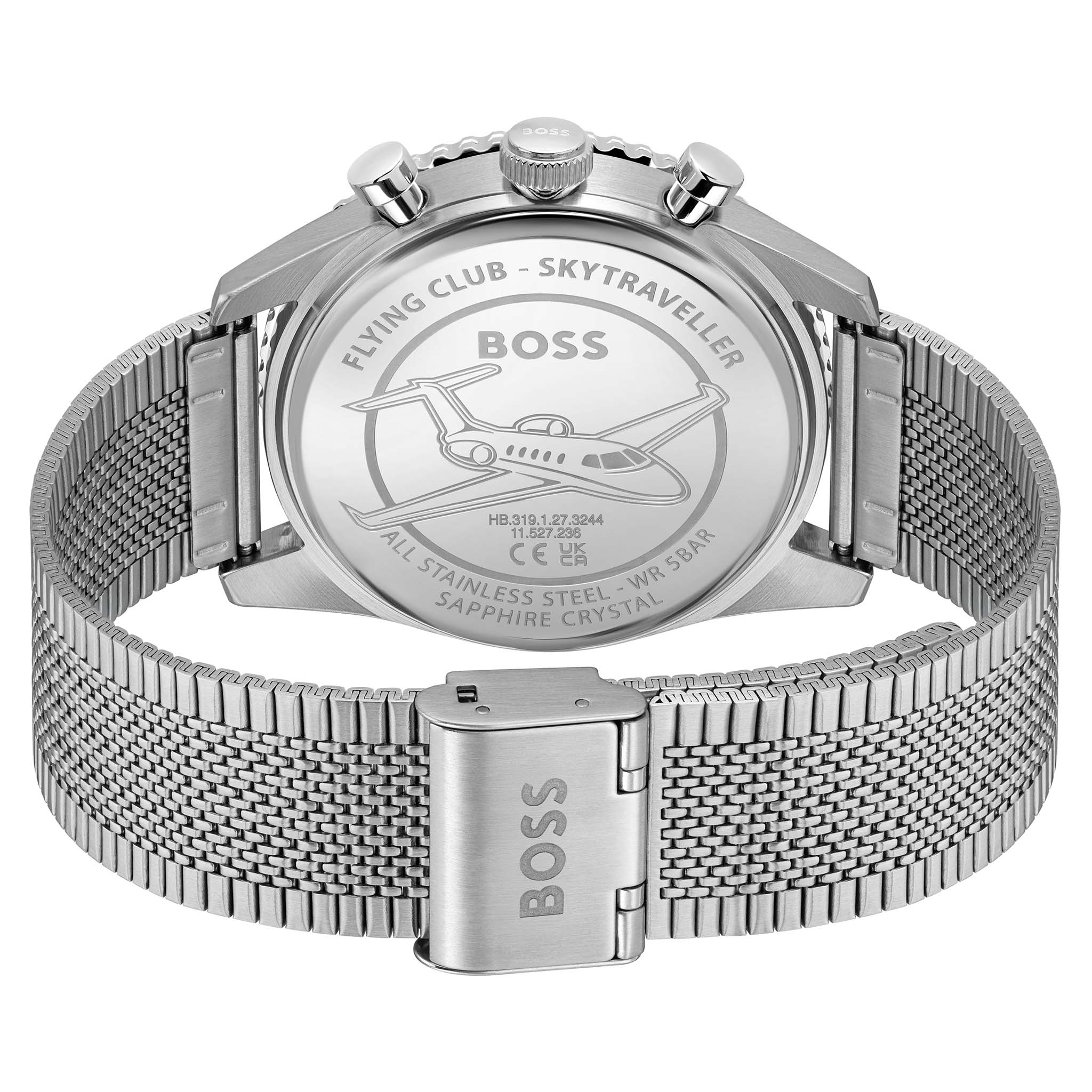 BOSS by Hugo Boss Silver Steel Mesh Green Dial Chronograph Men's Watch - 1514347