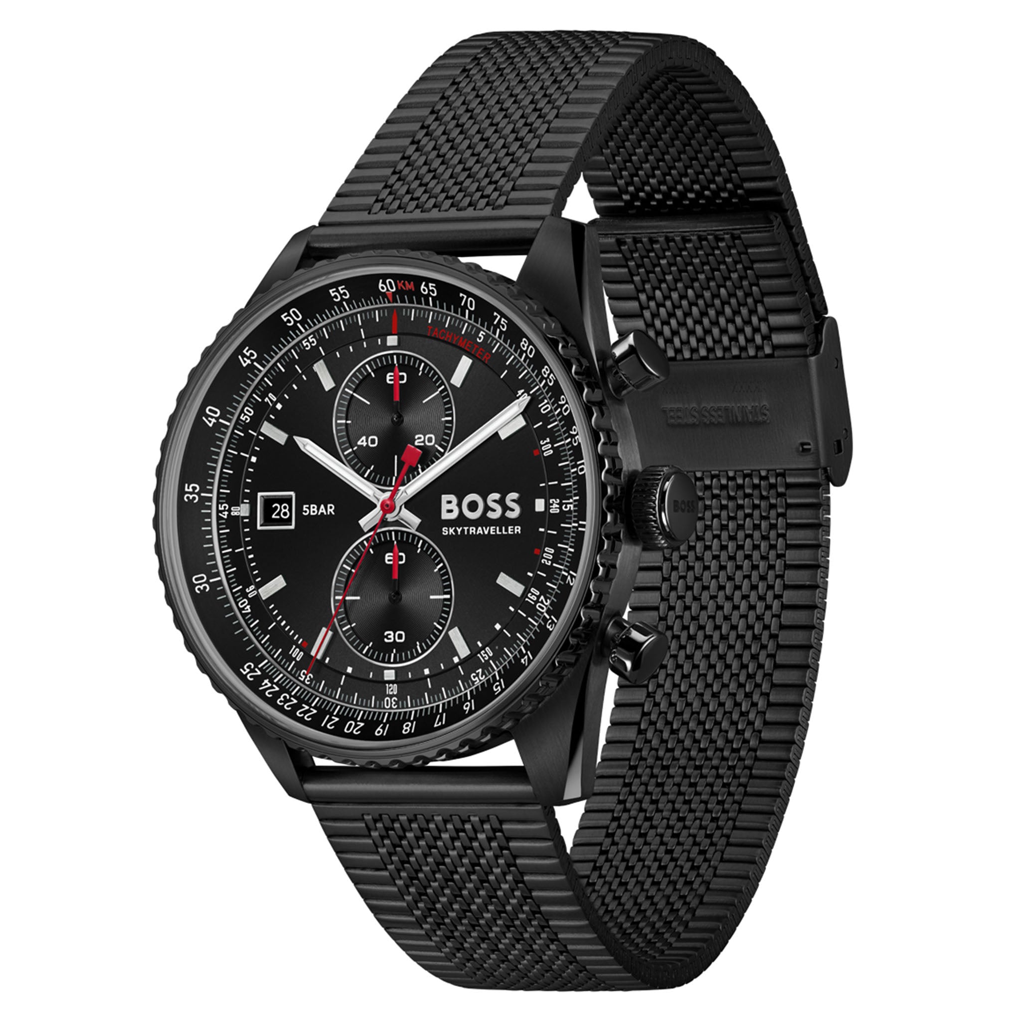 BOSS by Hugo Boss Steel Mesh Black Dial Chronograph Men's Watch - 1514348