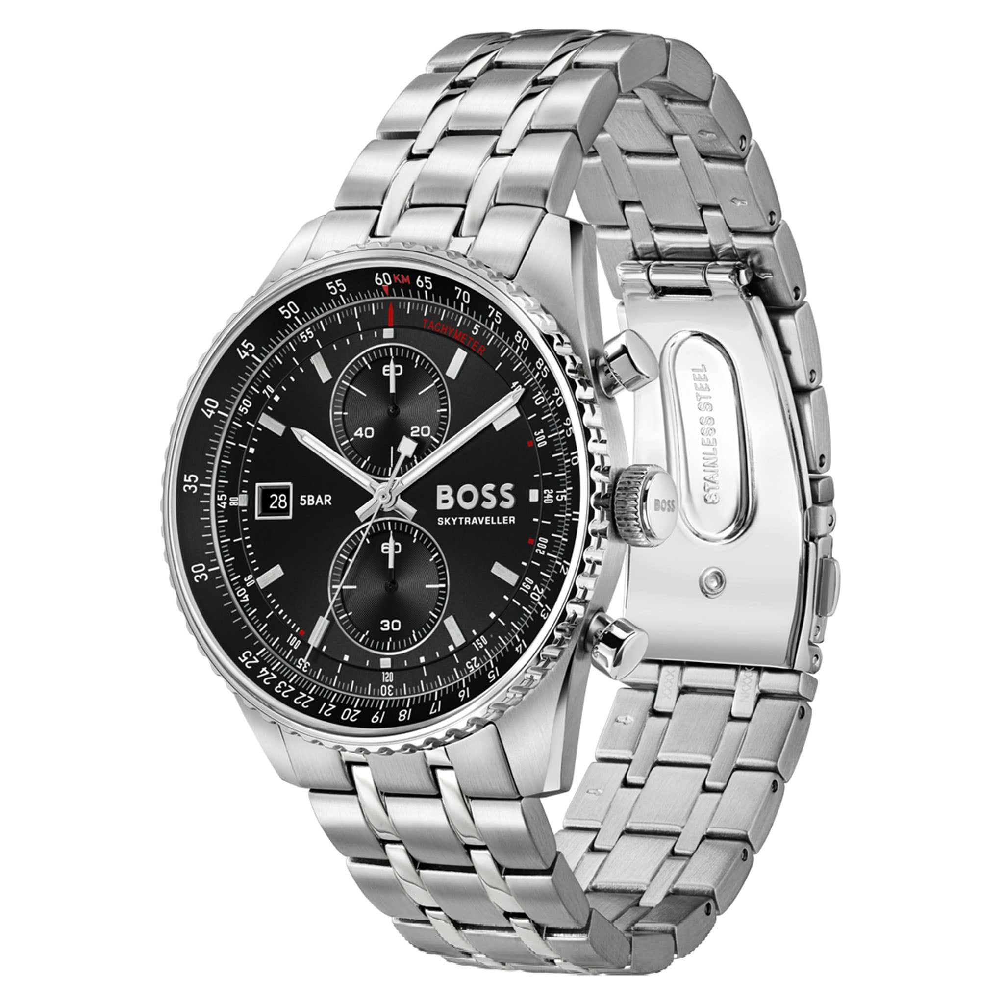 BOSS by Hugo Boss Silver Steel Black Dial Chronograph Men's Watch - 1514349