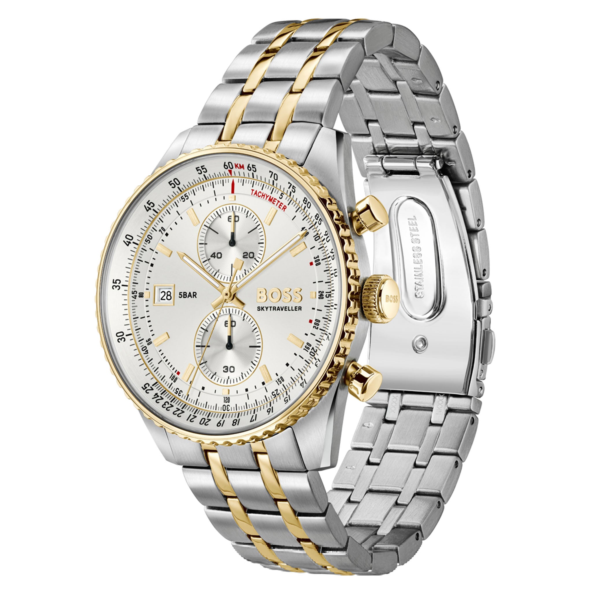 BOSS by Hugo Boss Two-Tone Steel Silver White Dial Chronograph Men's Watch - 1514350